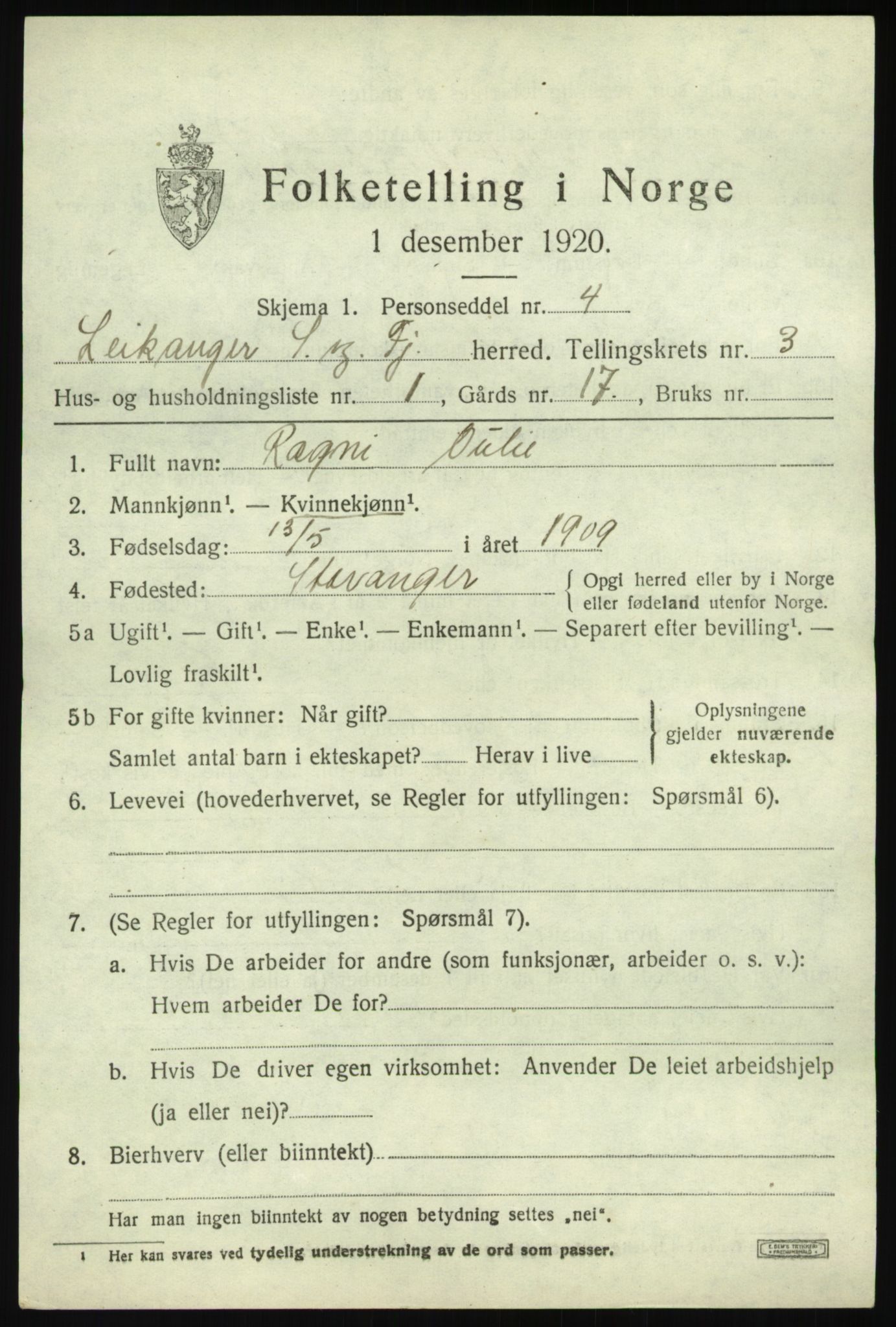 SAB, Folketelling 1920 for 1419 Leikanger herred, 1920, s. 2248