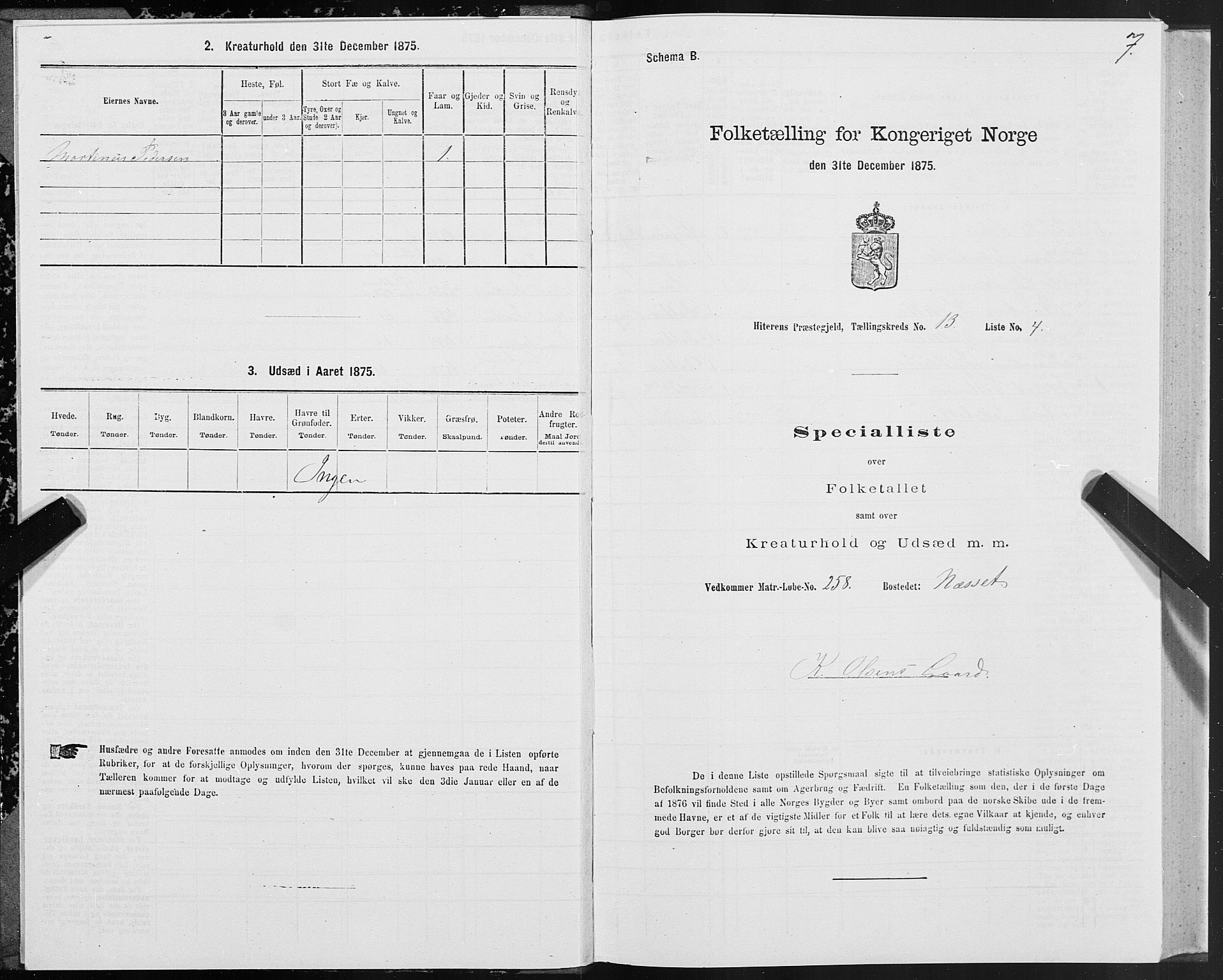 SAT, Folketelling 1875 for 1617P Hitra prestegjeld, 1875, s. 7007