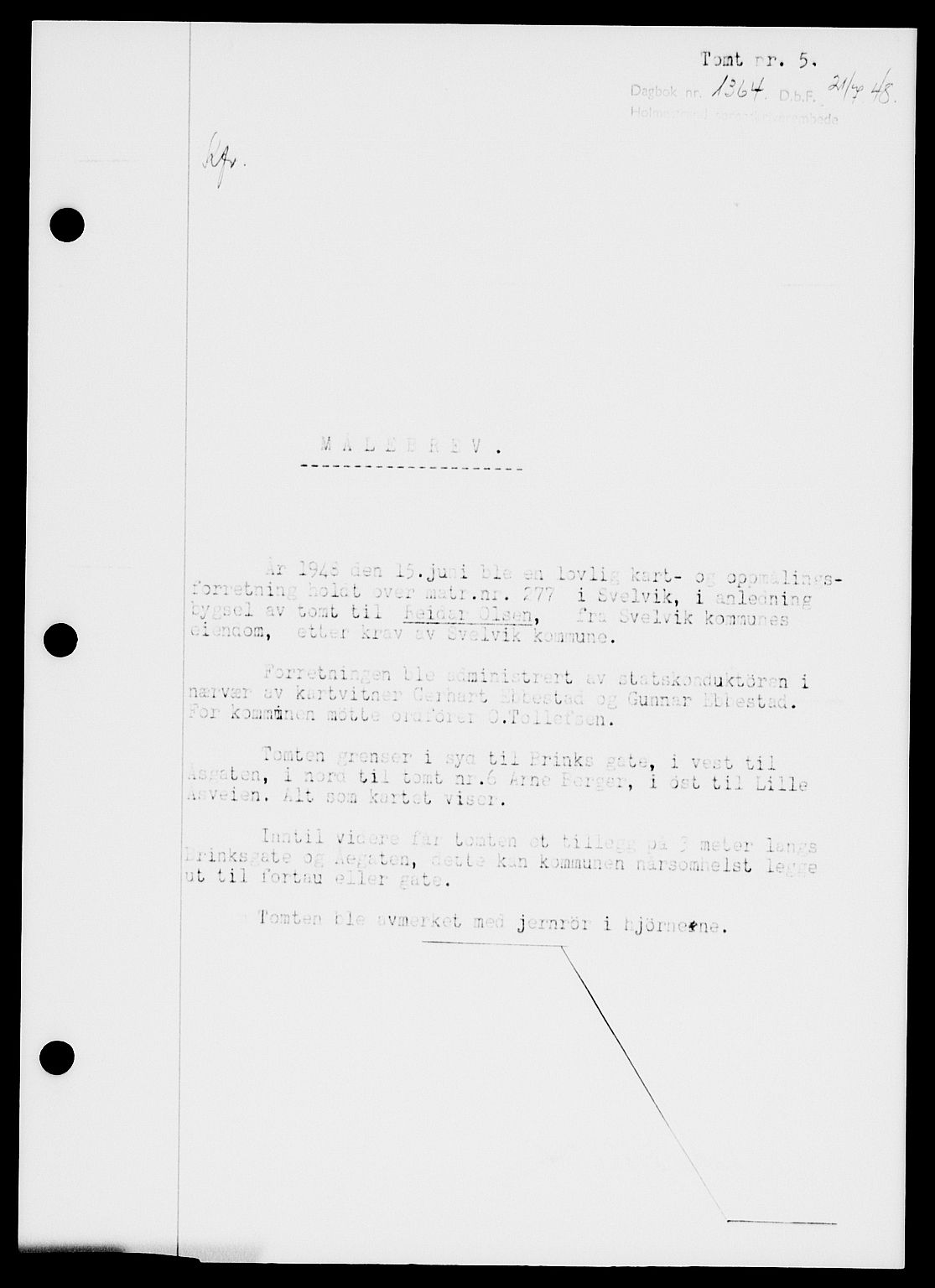 Holmestrand sorenskriveri, SAKO/A-67/G/Ga/Gaa/L0064: Pantebok nr. A-64, 1948-1948, Dagboknr: 1364/1948