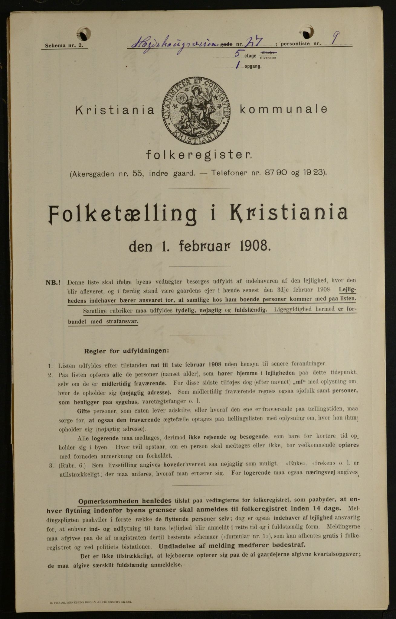 OBA, Kommunal folketelling 1.2.1908 for Kristiania kjøpstad, 1908, s. 32792