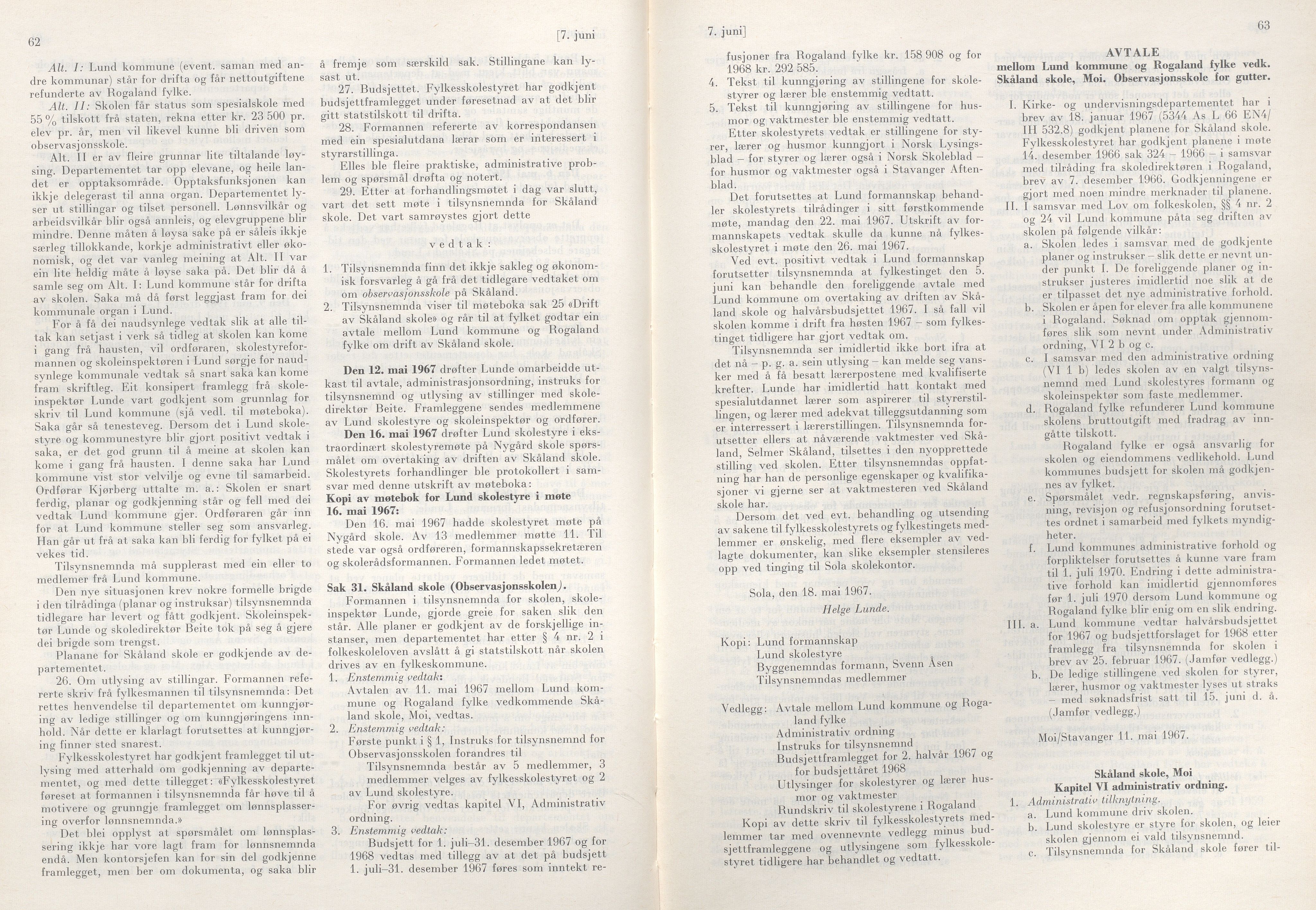 Rogaland fylkeskommune - Fylkesrådmannen , IKAR/A-900/A/Aa/Aaa/L0087: Møtebok , 1967, s. 62-63