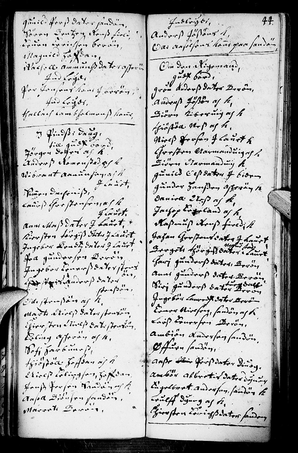 Dypvåg sokneprestkontor, AV/SAK-1111-0007/F/Fb/Fba/L0001: Klokkerbok nr. B 1, 1699-1706, s. 44