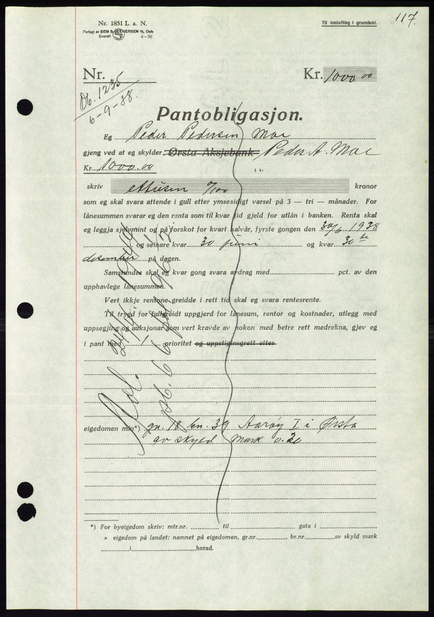 Søre Sunnmøre sorenskriveri, AV/SAT-A-4122/1/2/2C/L0066: Pantebok nr. 60, 1938-1938, Dagboknr: 1235/1938