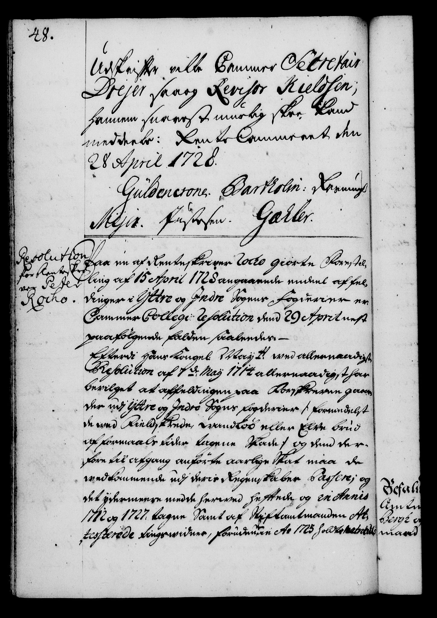 Rentekammeret, Kammerkanselliet, RA/EA-3111/G/Gg/Gga/L0003: Norsk ekspedisjonsprotokoll med register (merket RK 53.3), 1727-1734, s. 48