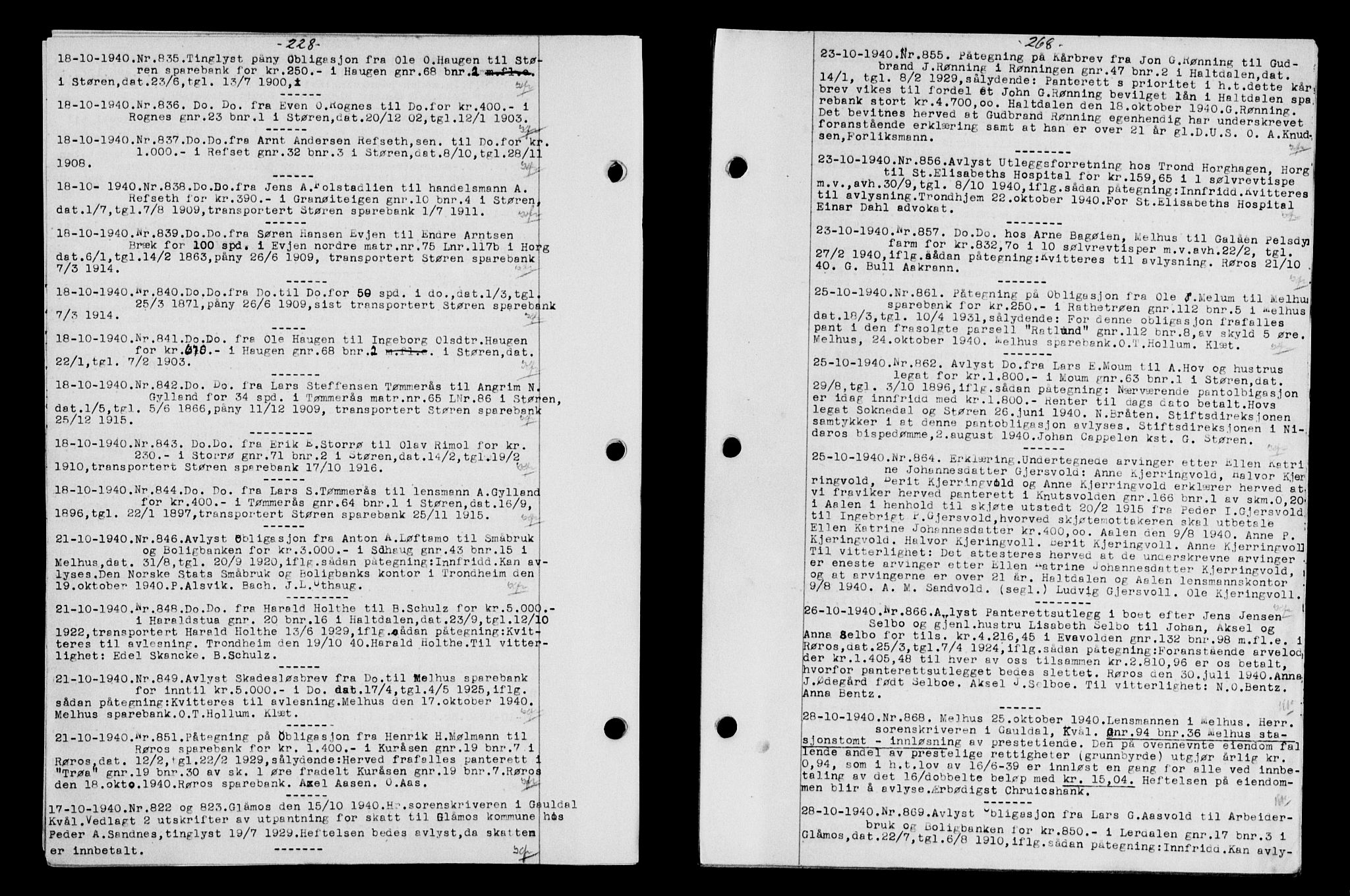 Gauldal sorenskriveri, SAT/A-0014/1/2/2C/L0052: Pantebok nr. 57, 1940-1941, Dagboknr: 835/1940