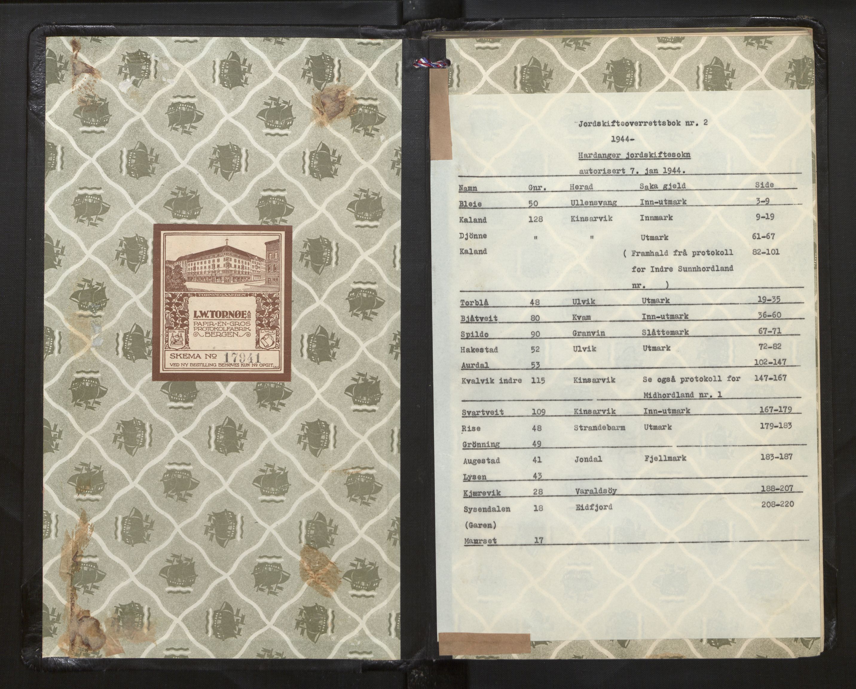 Overdomaren i Hordaland jordskiftedøme (II), AV/SAB-A-5801/A/L0012: Overrettsprotokoll, 1944-1954