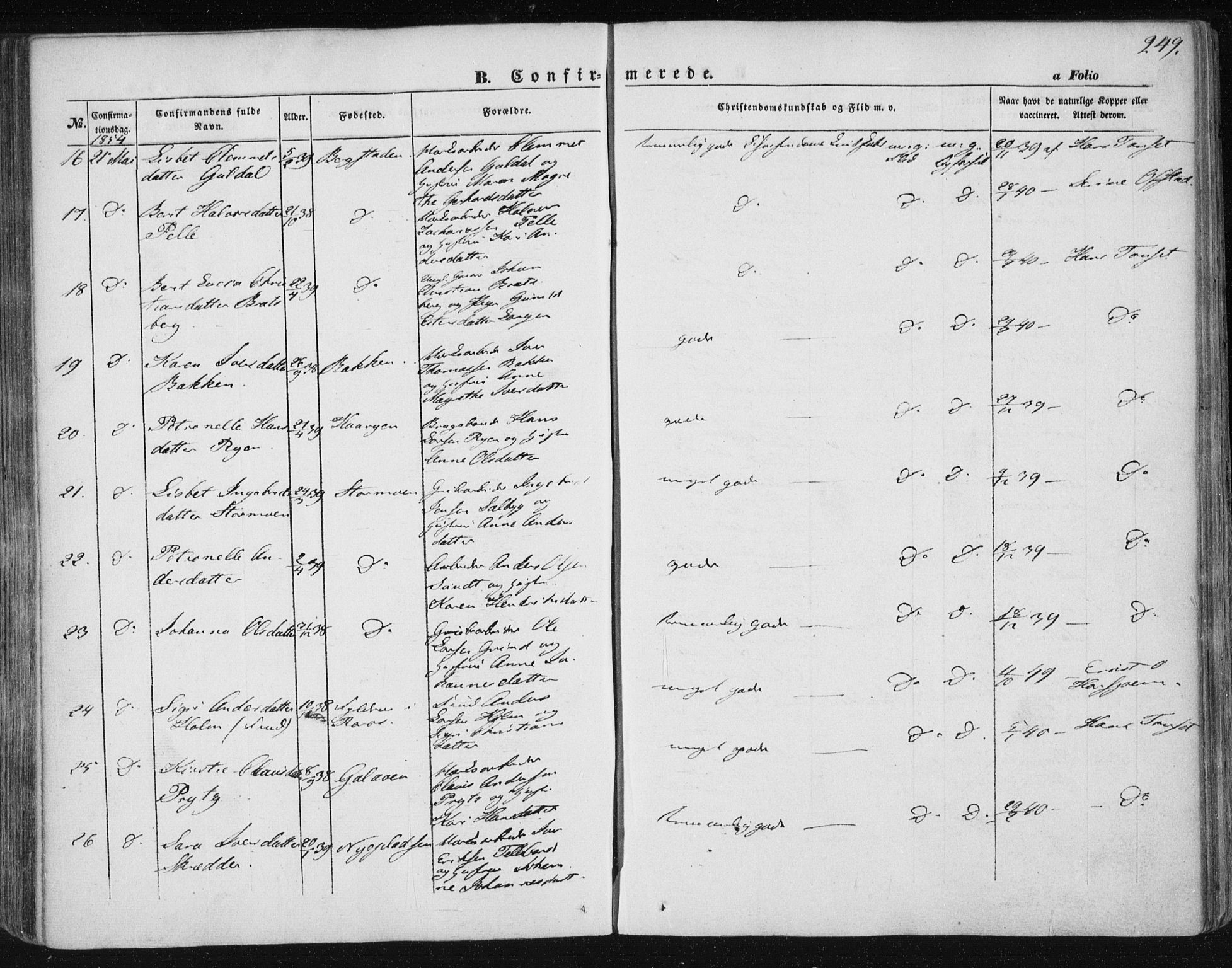 Ministerialprotokoller, klokkerbøker og fødselsregistre - Sør-Trøndelag, AV/SAT-A-1456/681/L0931: Ministerialbok nr. 681A09, 1845-1859, s. 249