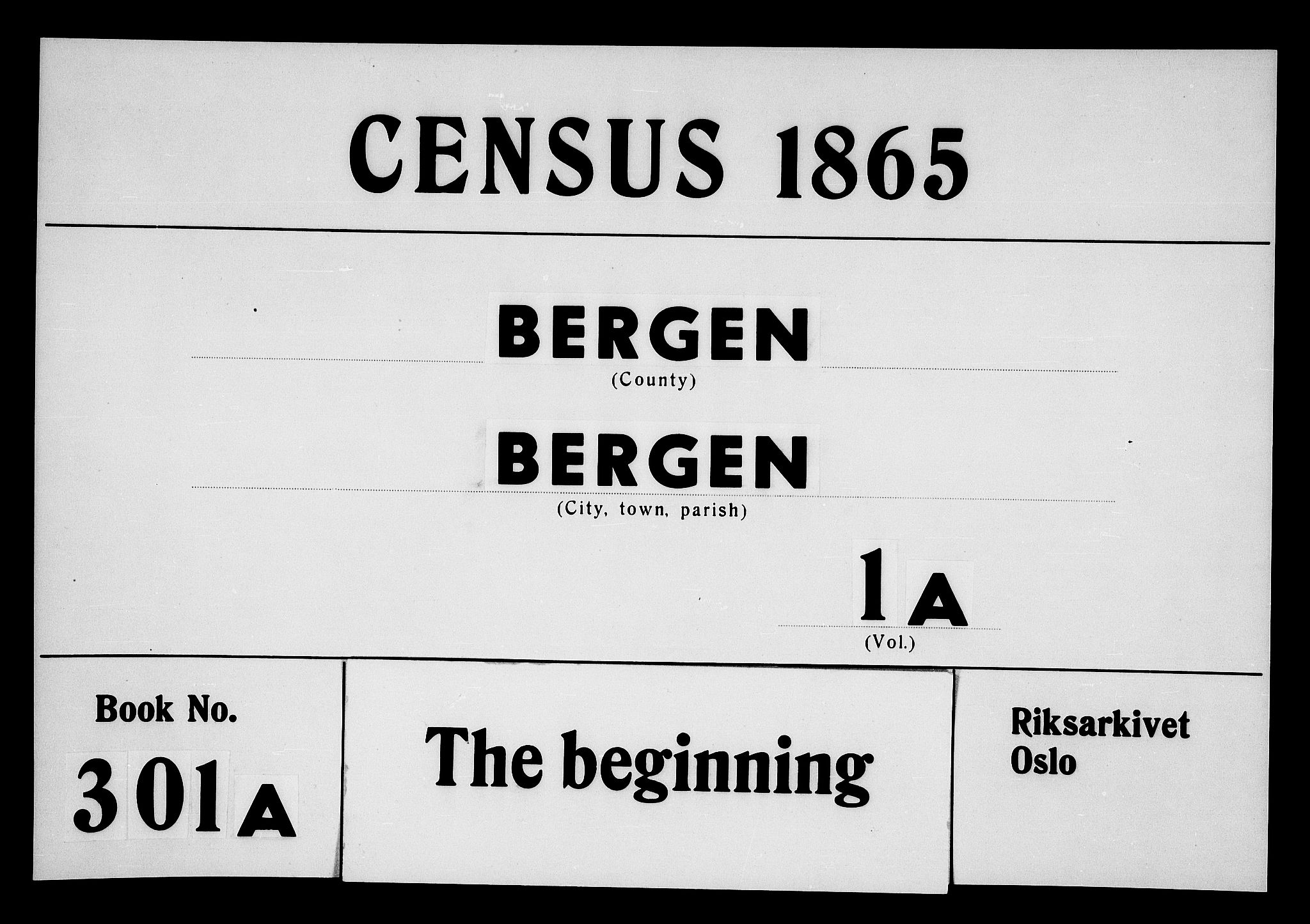 RA, Folketelling 1865 for 1301 Bergen kjøpstad, 1865, s. 1