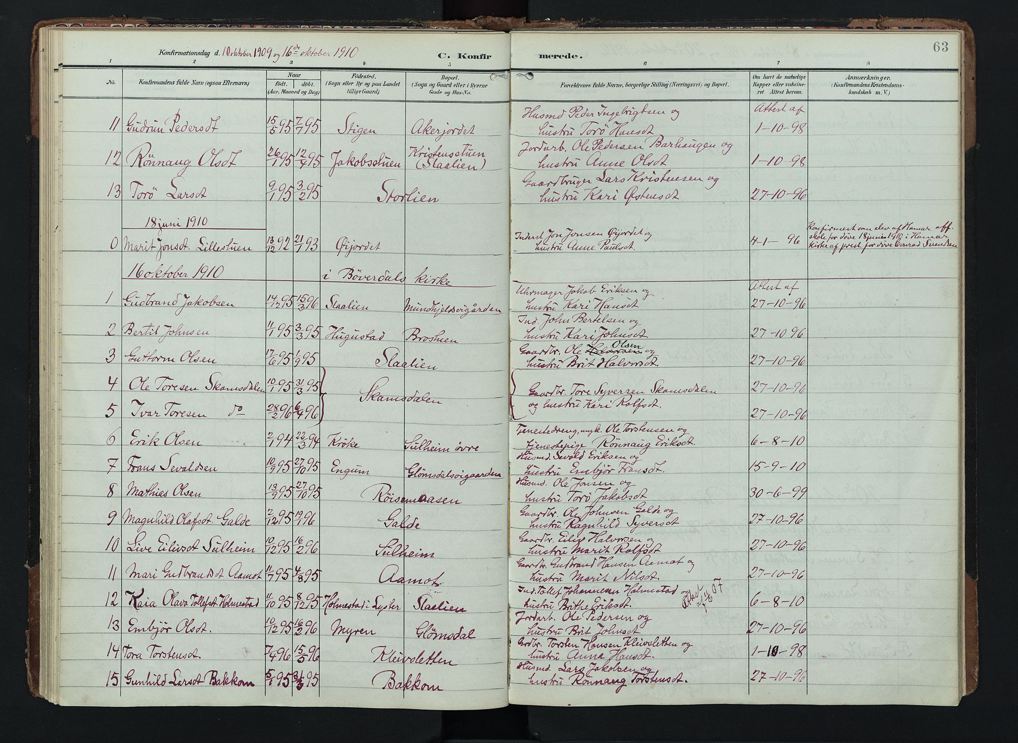 Lom prestekontor, AV/SAH-PREST-070/K/L0012: Ministerialbok nr. 12, 1904-1928, s. 63