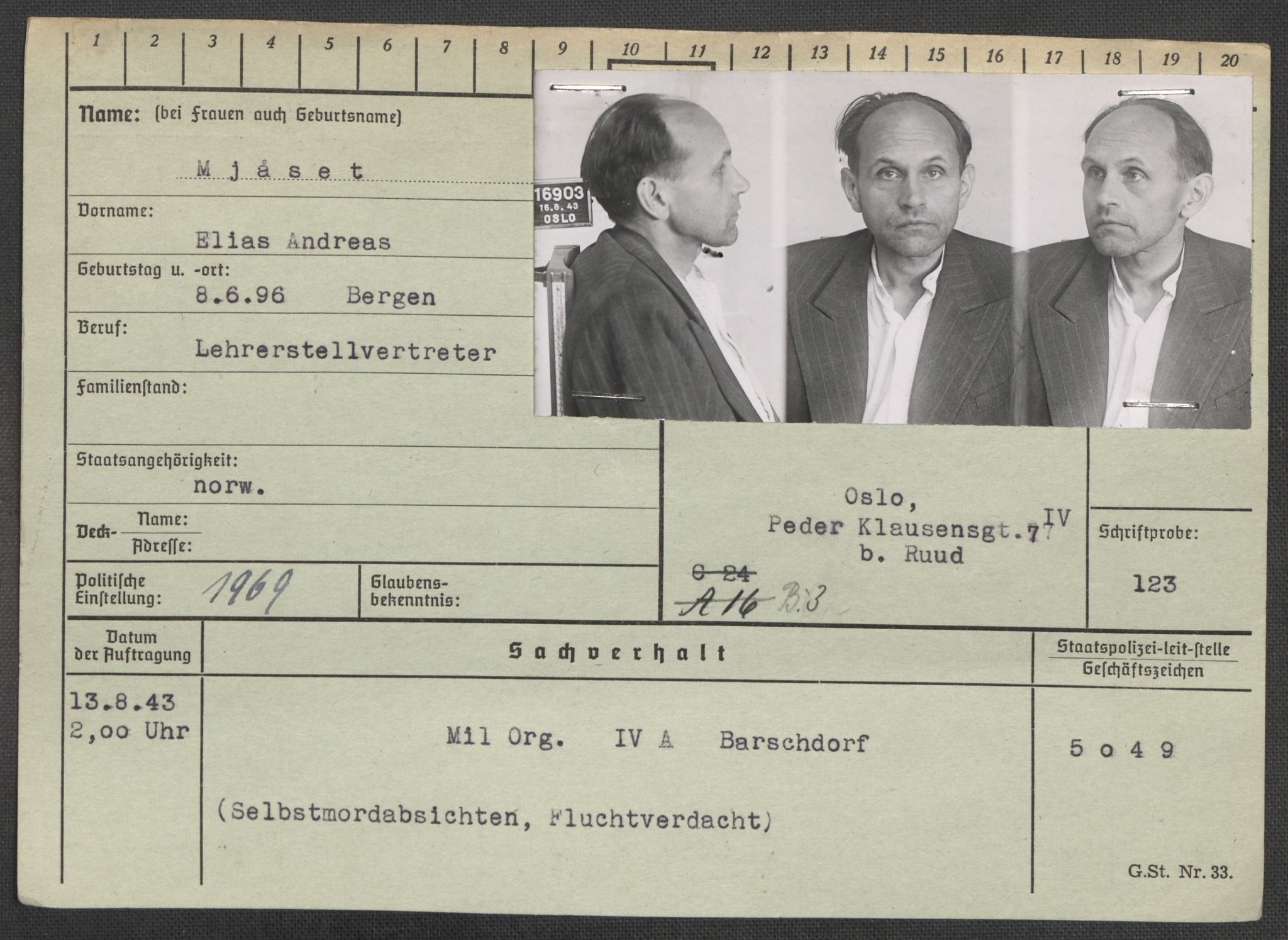 Befehlshaber der Sicherheitspolizei und des SD, RA/RAFA-5969/E/Ea/Eaa/L0007: Register over norske fanger i Møllergata 19: Lundb-N, 1940-1945, s. 674
