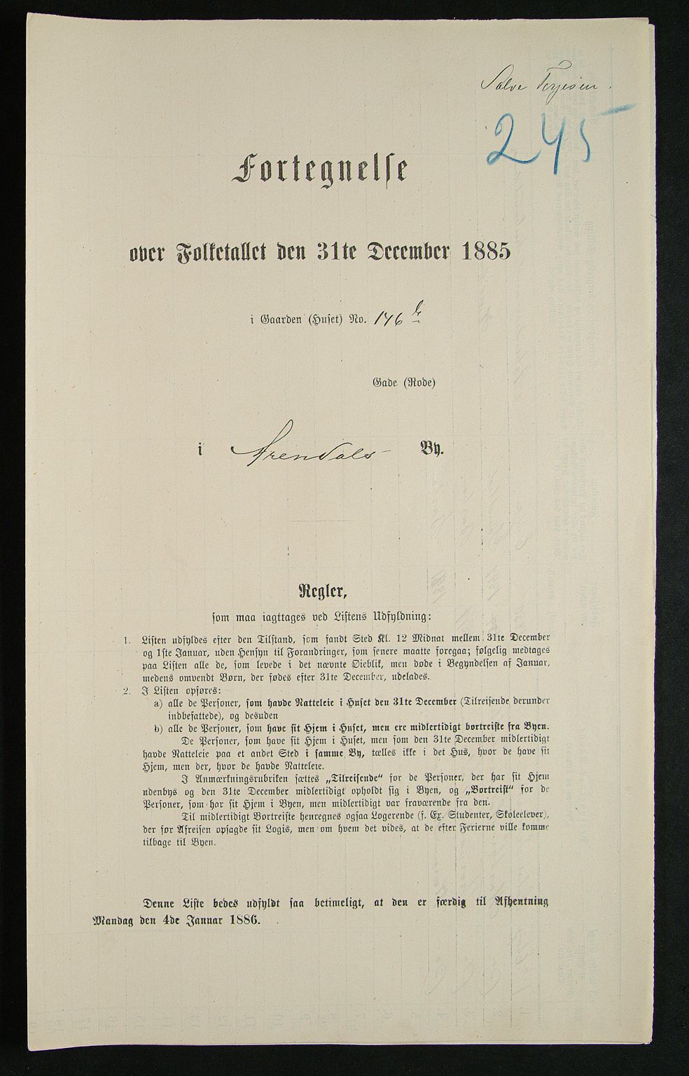 SAK, Folketelling 1885 for 0903 Arendal kjøpstad, 1885, s. 245