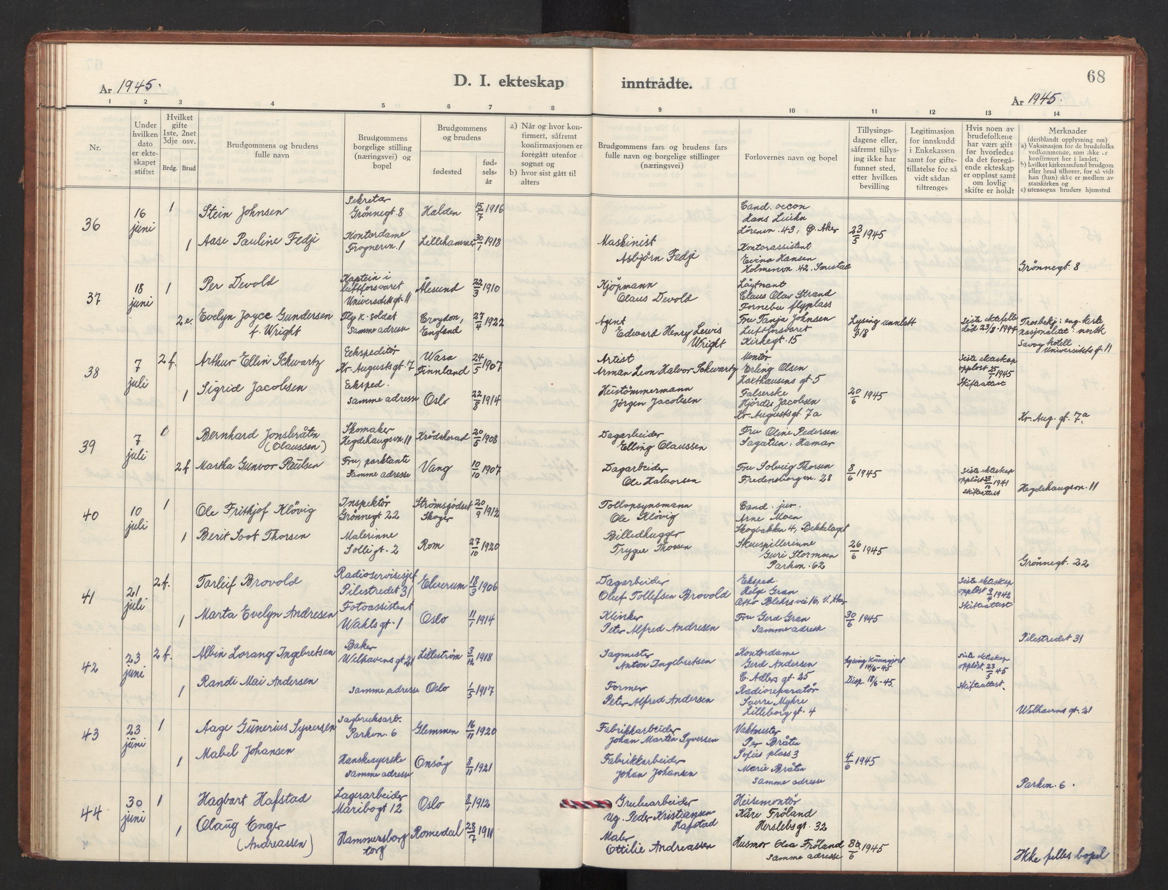 Trefoldighet prestekontor Kirkebøker, AV/SAO-A-10882/F/Fg/L0003: Ministerialbok nr. VII 3, 1940-1948, s. 68