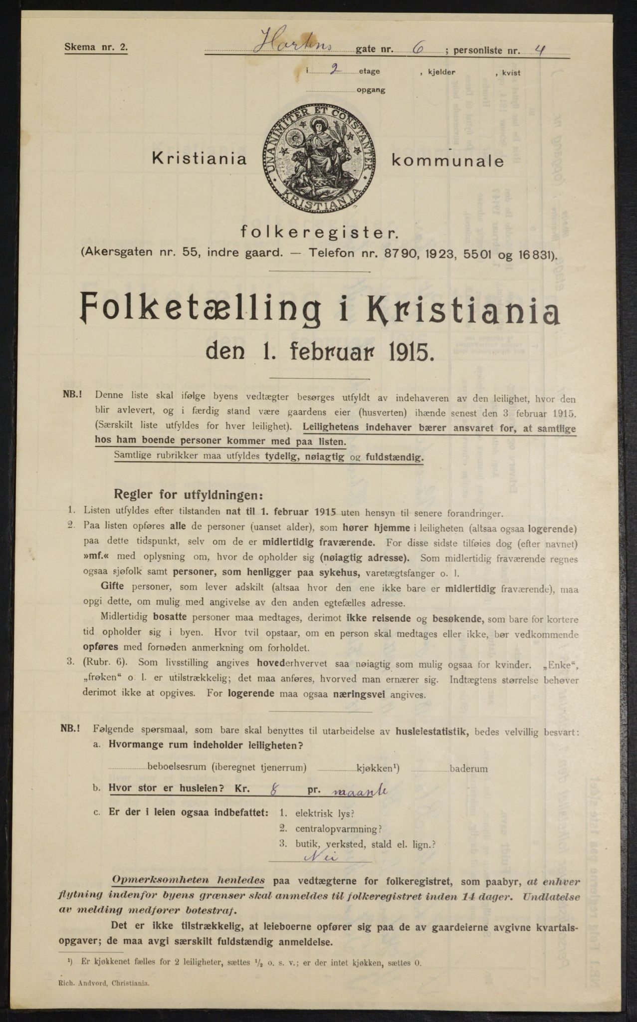 OBA, Kommunal folketelling 1.2.1915 for Kristiania, 1915, s. 41001