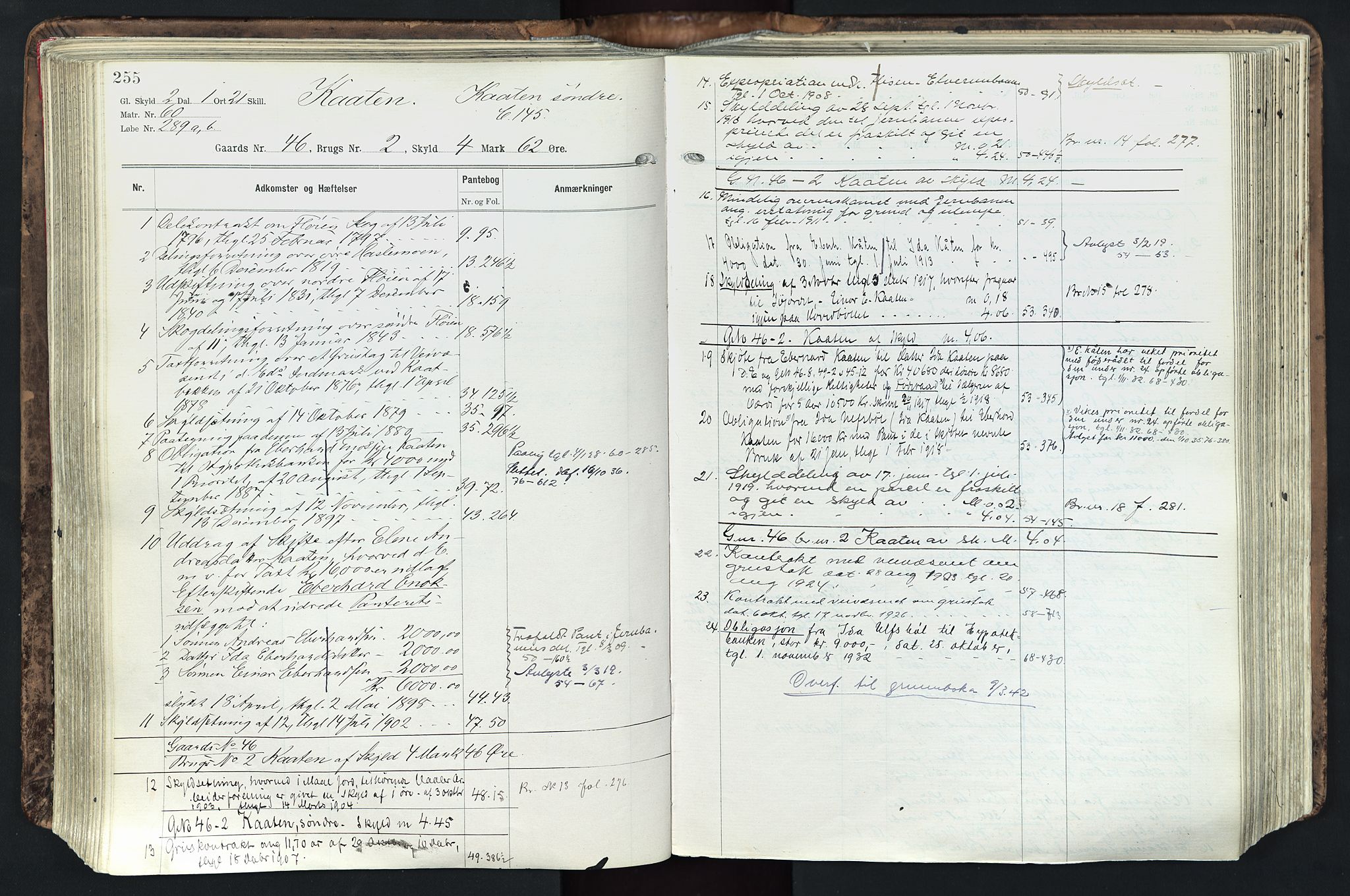 Solør tingrett, AV/SAH-TING-008/H/Ha/Hak/L0003: Panteregister nr. III, 1900-1935, s. 255