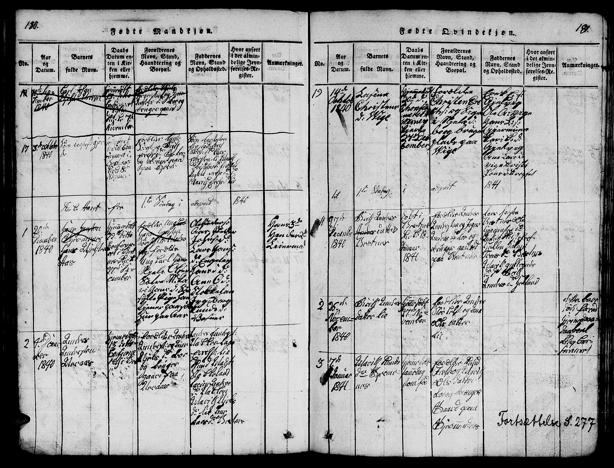 Ministerialprotokoller, klokkerbøker og fødselsregistre - Møre og Romsdal, SAT/A-1454/539/L0535: Klokkerbok nr. 539C01, 1818-1842, s. 180-181