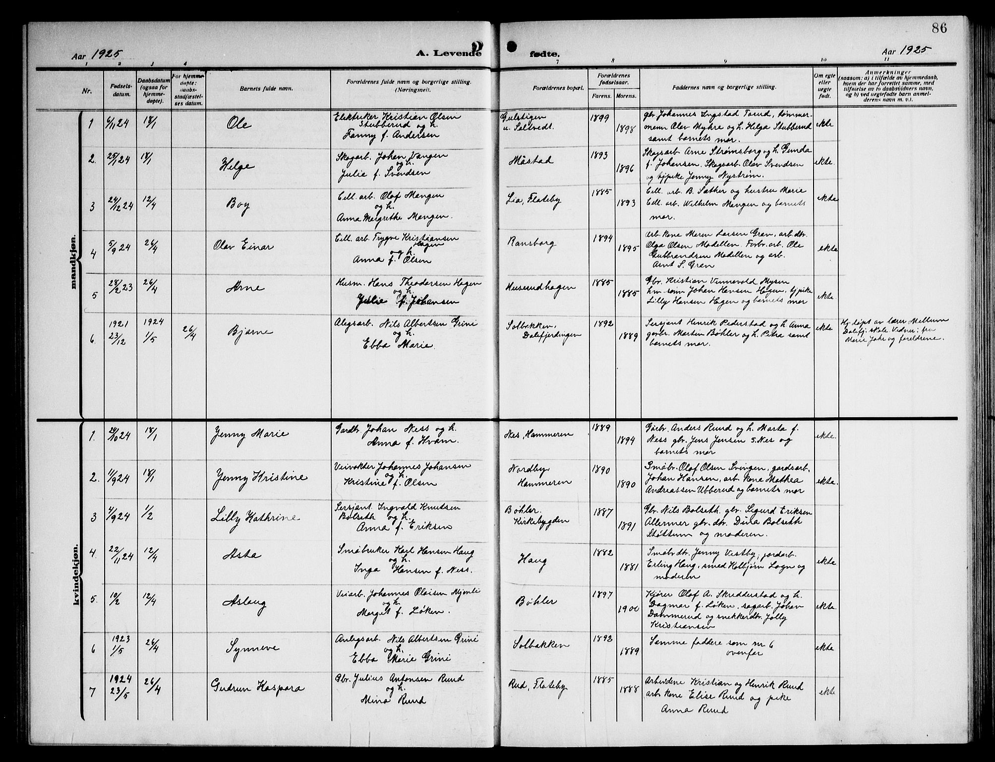 Enebakk prestekontor Kirkebøker, AV/SAO-A-10171c/G/Ga/L0007: Klokkerbok nr. I 7, 1911-1949, s. 86