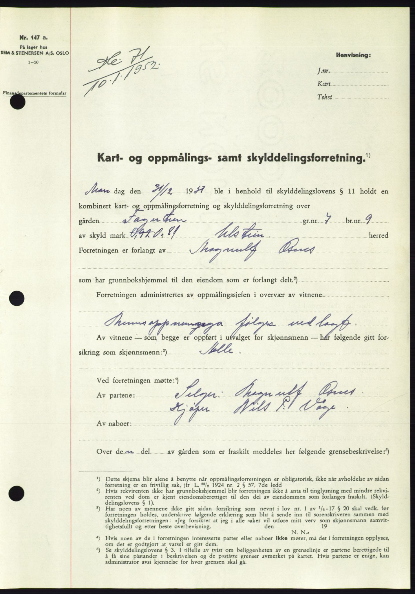 Søre Sunnmøre sorenskriveri, SAT/A-4122/1/2/2C/L0091: Pantebok nr. 17A, 1951-1952, Dagboknr: 71/1952