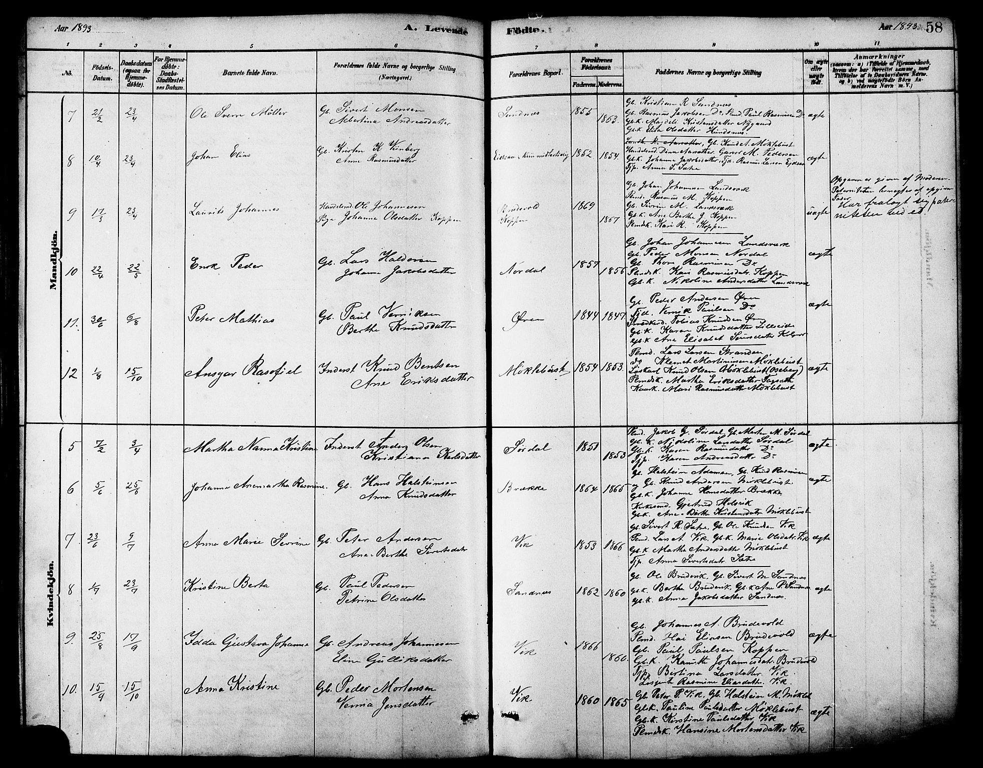 Ministerialprotokoller, klokkerbøker og fødselsregistre - Møre og Romsdal, AV/SAT-A-1454/502/L0027: Klokkerbok nr. 502C01, 1878-1908, s. 58