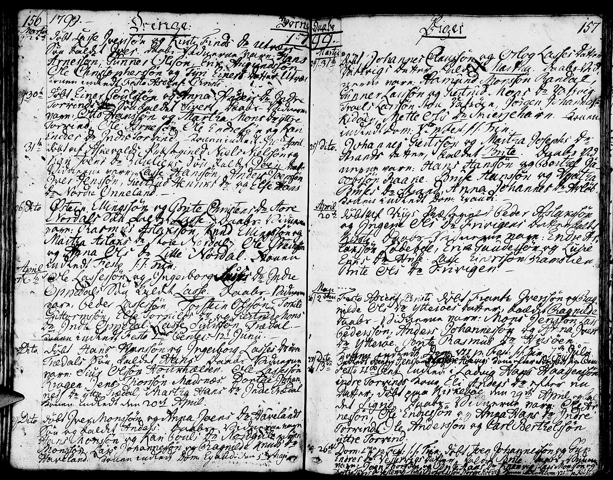 Gulen sokneprestembete, AV/SAB-A-80201/H/Haa/Haaa/L0016: Ministerialbok nr. A 16, 1798-1808, s. 156-157