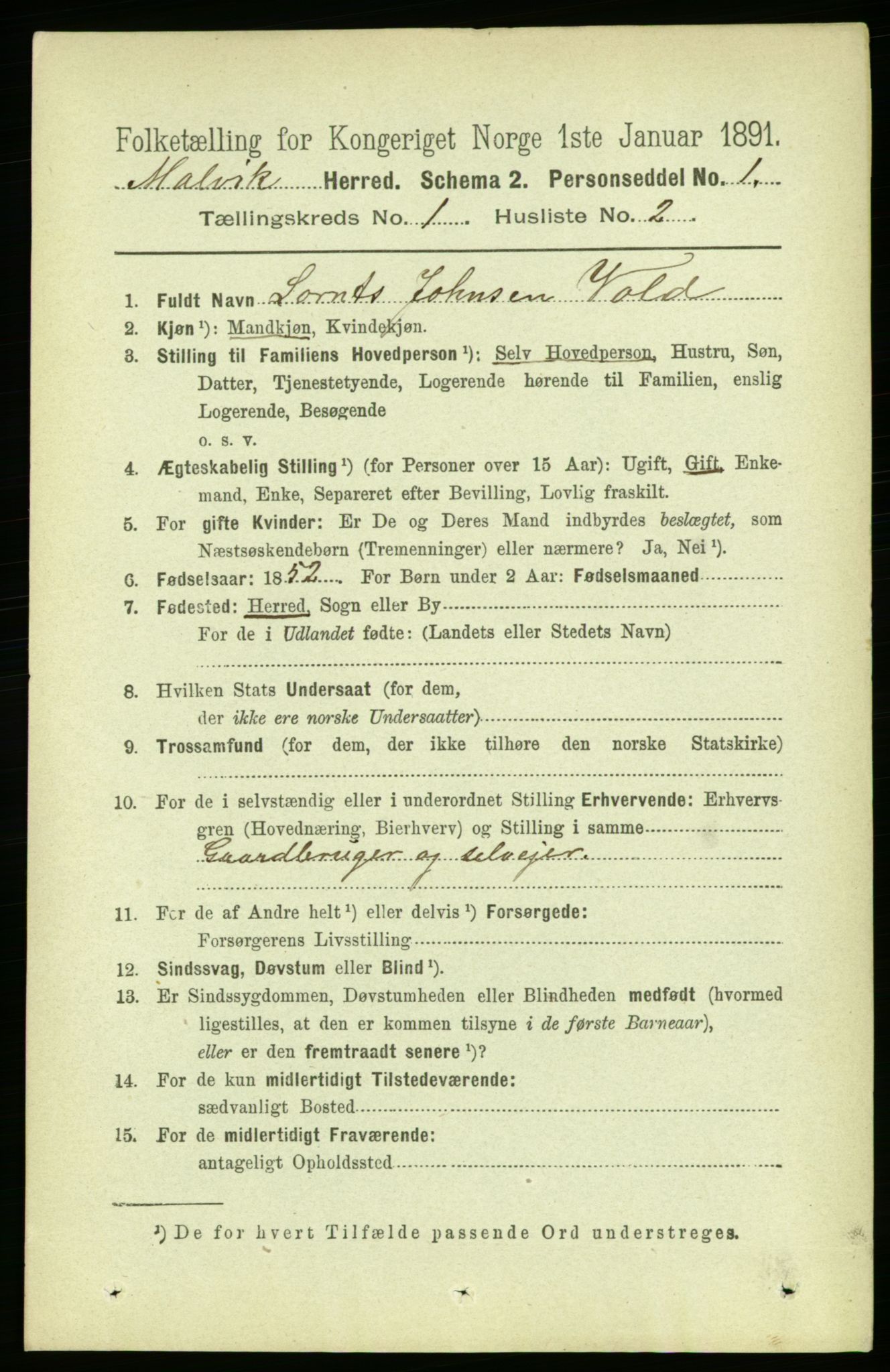 RA, Folketelling 1891 for 1663 Malvik herred, 1891, s. 110