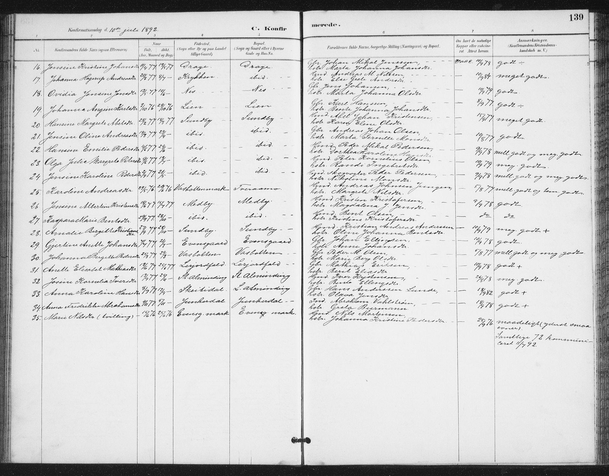 Ministerialprotokoller, klokkerbøker og fødselsregistre - Nordland, AV/SAT-A-1459/847/L0682: Klokkerbok nr. 847C10, 1889-1907, s. 139