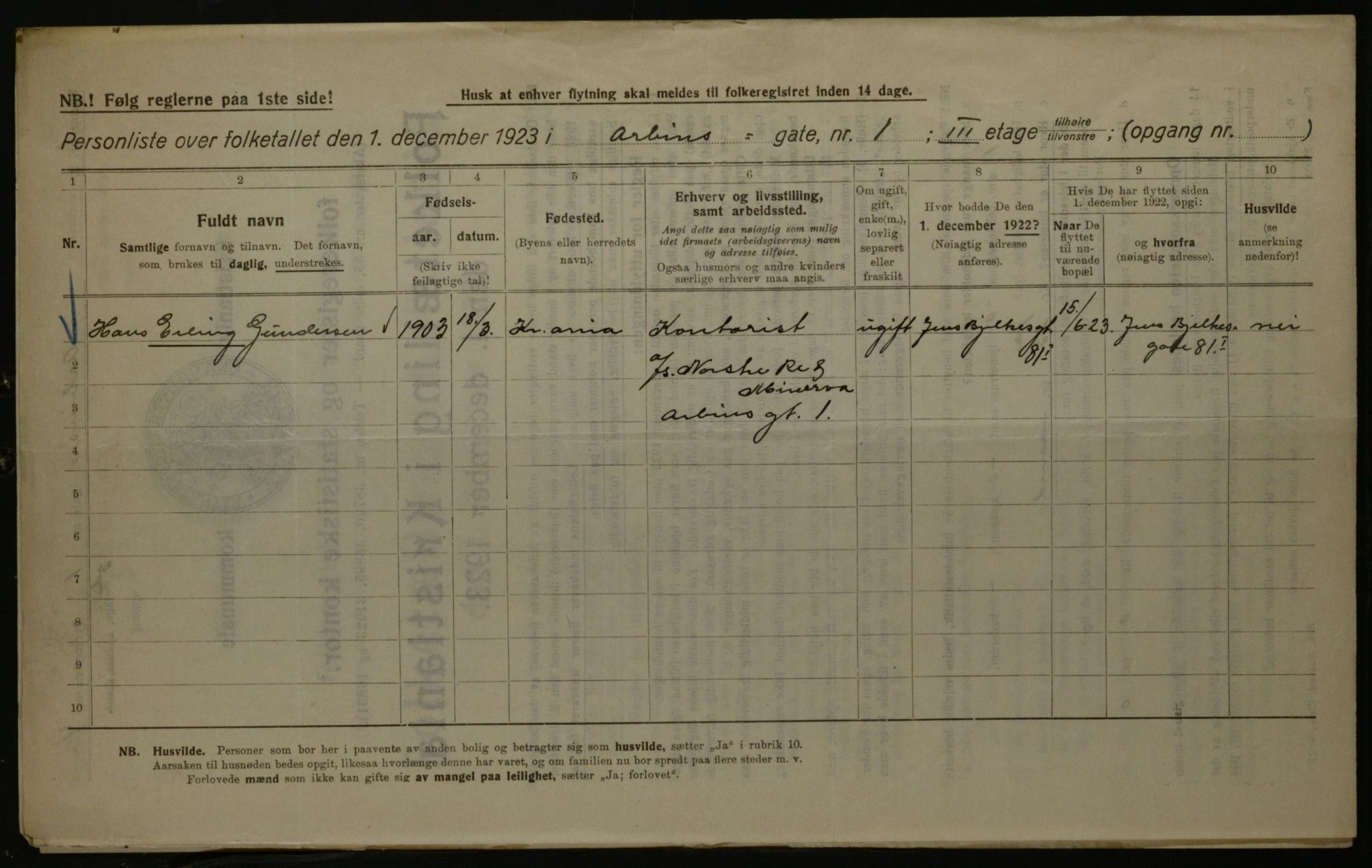 OBA, Kommunal folketelling 1.12.1923 for Kristiania, 1923, s. 1742