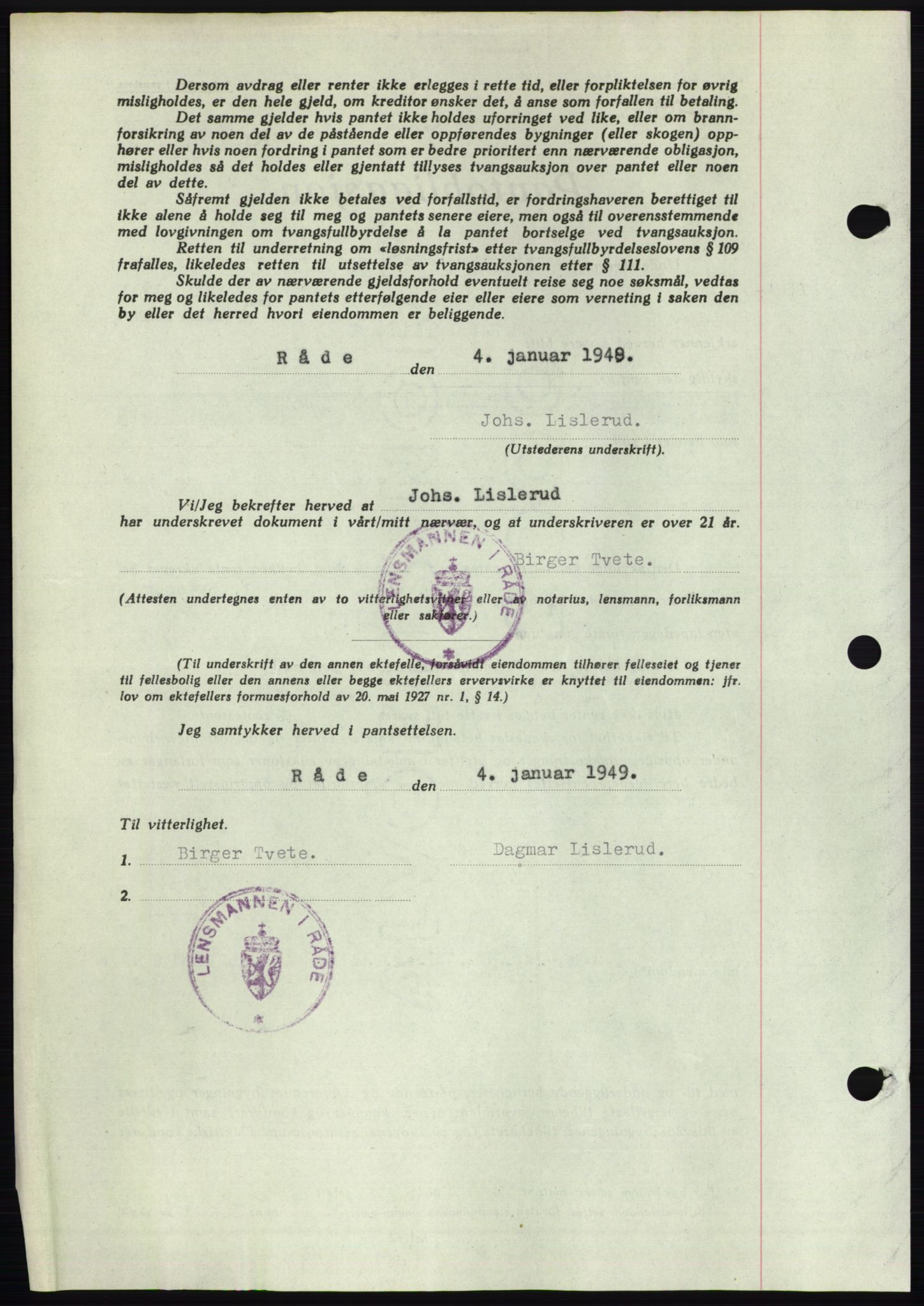 Moss sorenskriveri, AV/SAO-A-10168: Pantebok nr. B21, 1949-1949, Dagboknr: 23/1949