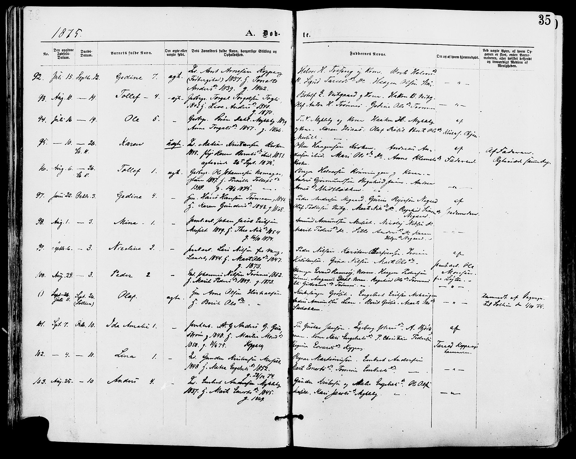 Stor-Elvdal prestekontor, AV/SAH-PREST-052/H/Ha/Haa/L0001: Ministerialbok nr. 1, 1871-1882, s. 35