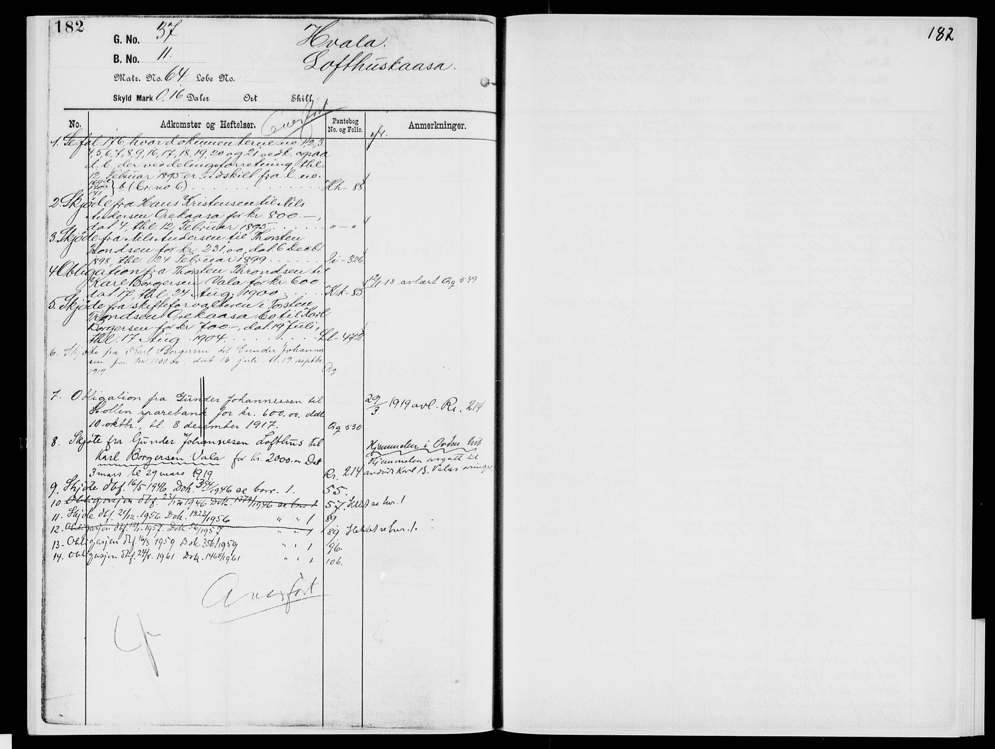 Nedre Telemark sorenskriveri, AV/SAKO-A-135/G/Gb/Gbg/L0002: Panteregister nr. VII 2, s. 182