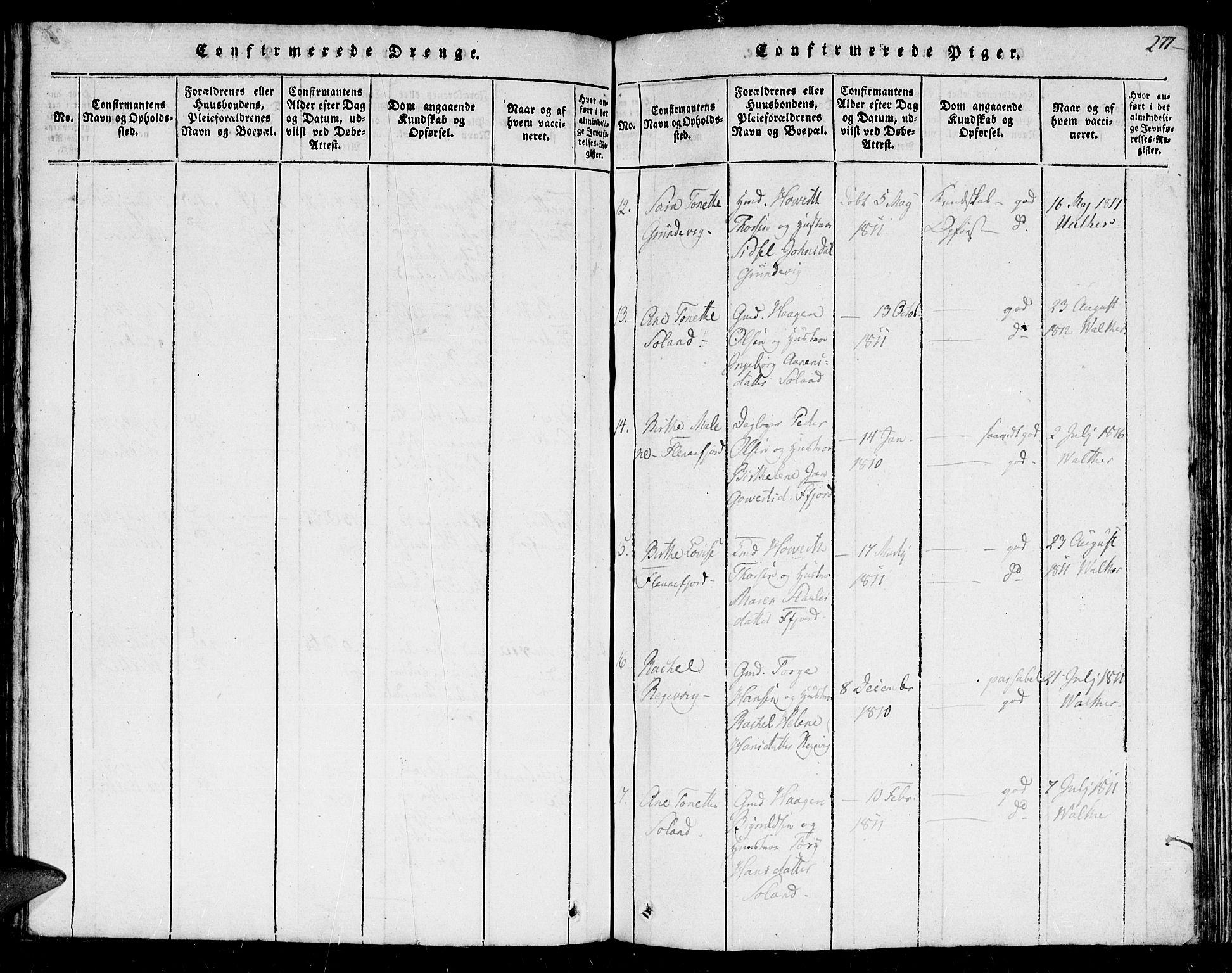 Flekkefjord sokneprestkontor, AV/SAK-1111-0012/F/Fb/Fbc/L0003: Klokkerbok nr. B 3, 1815-1826, s. 277