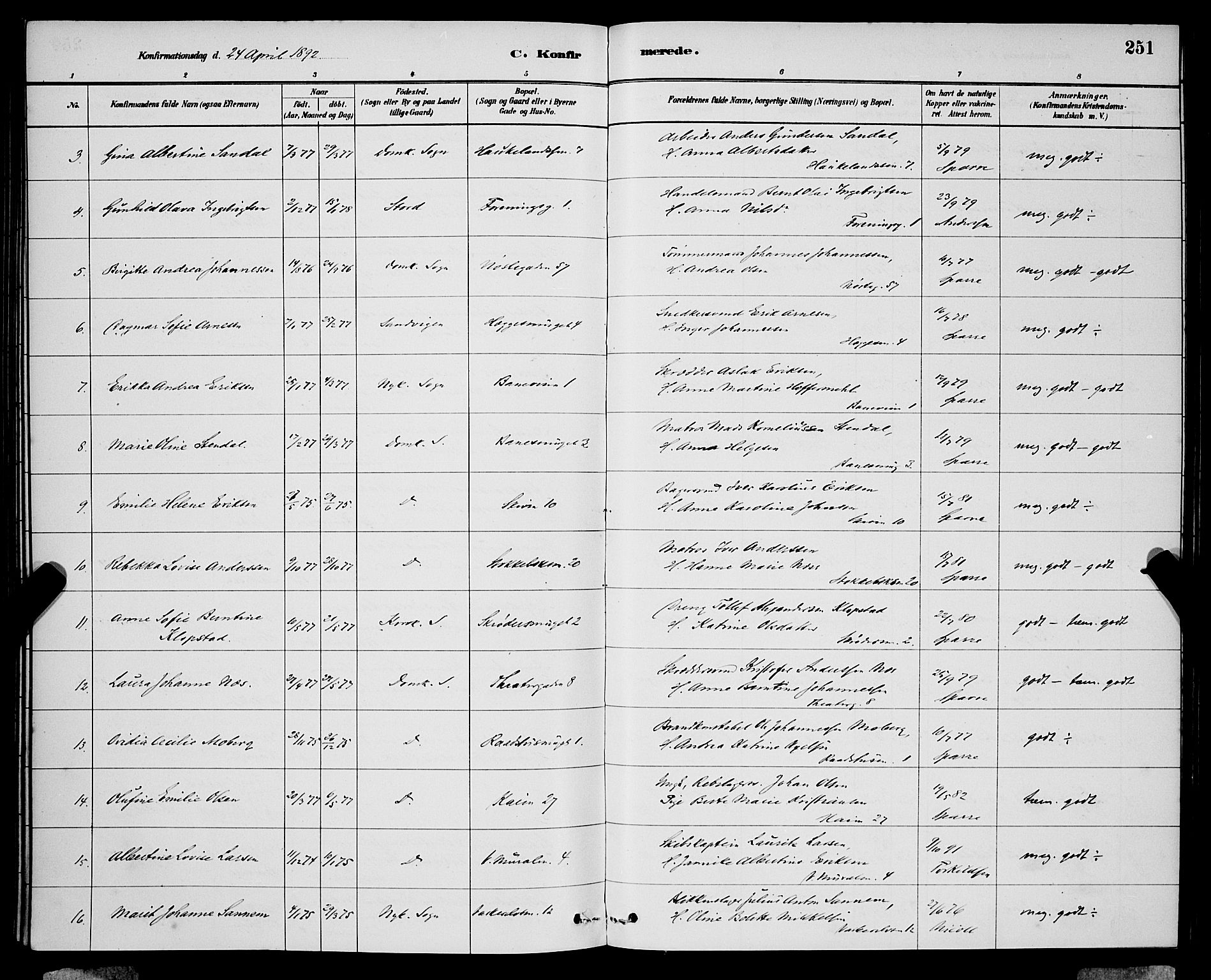 Domkirken sokneprestembete, AV/SAB-A-74801/H/Hab/L0024: Klokkerbok nr. C 4, 1880-1899, s. 251