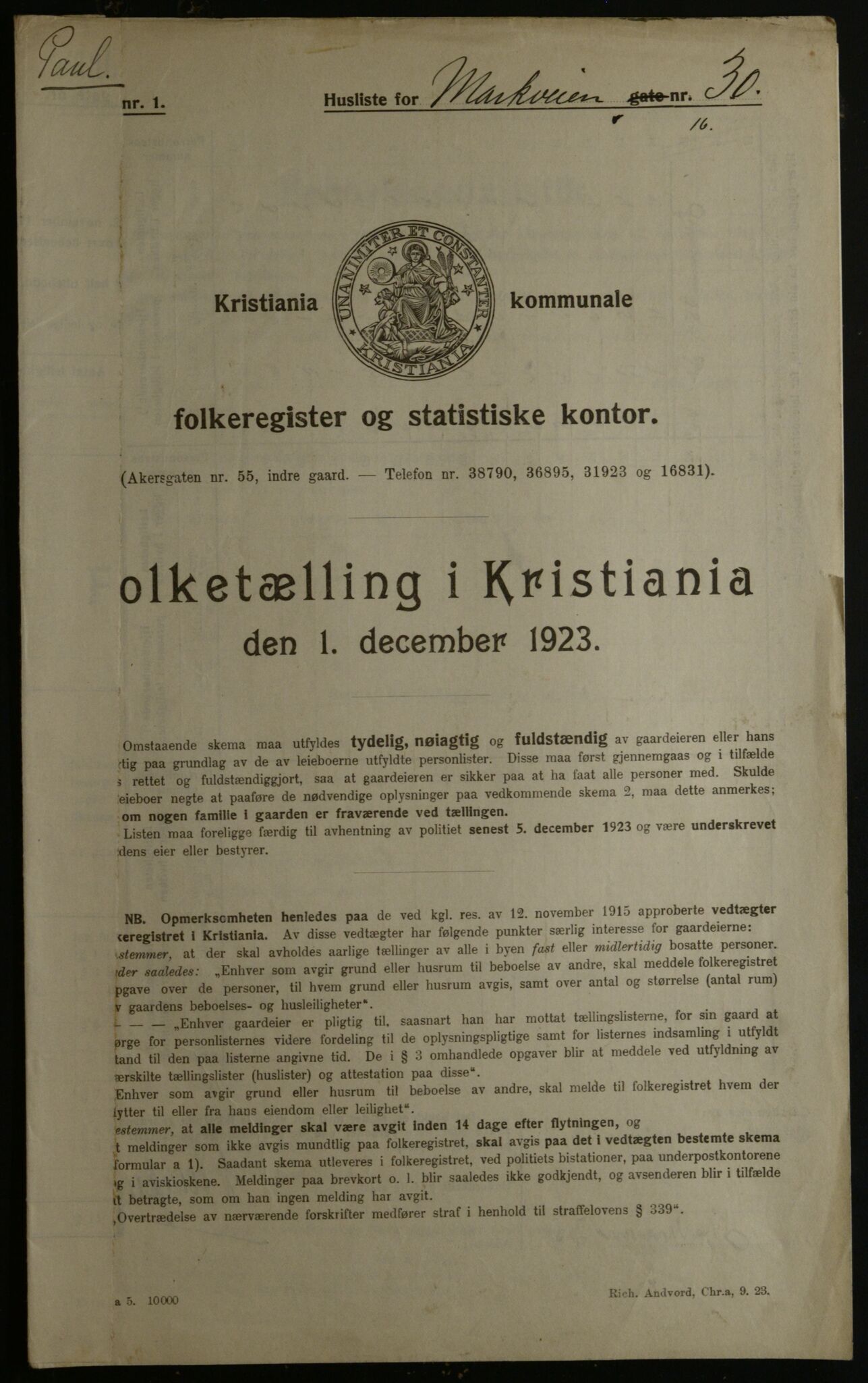 OBA, Kommunal folketelling 1.12.1923 for Kristiania, 1923, s. 70642