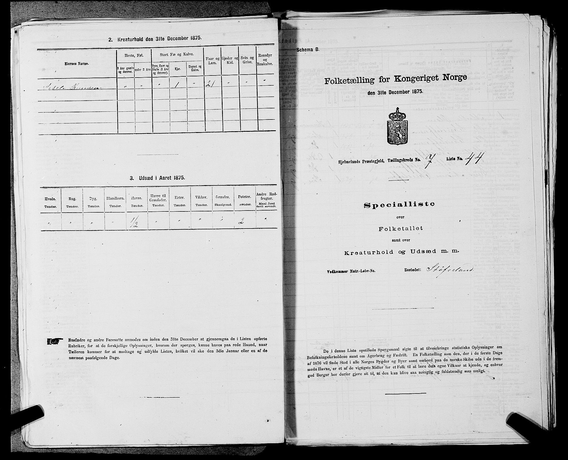 SAST, Folketelling 1875 for 1133P Hjelmeland prestegjeld, 1875, s. 990