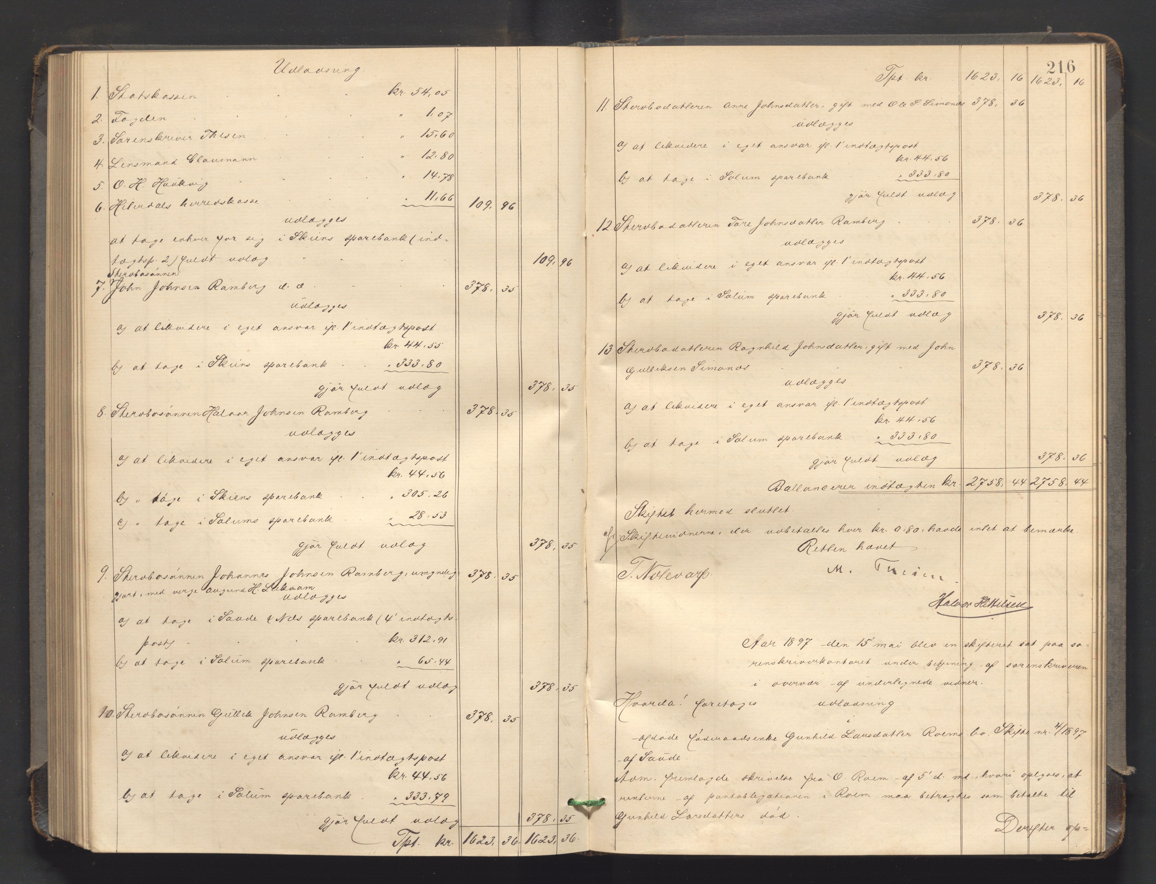 Nedre Telemark sorenskriveri, AV/SAKO-A-135/H/Hb/Hbe/L0004: Skifteutlodningsprotokoll, 1892-1898, s. 215b-216a