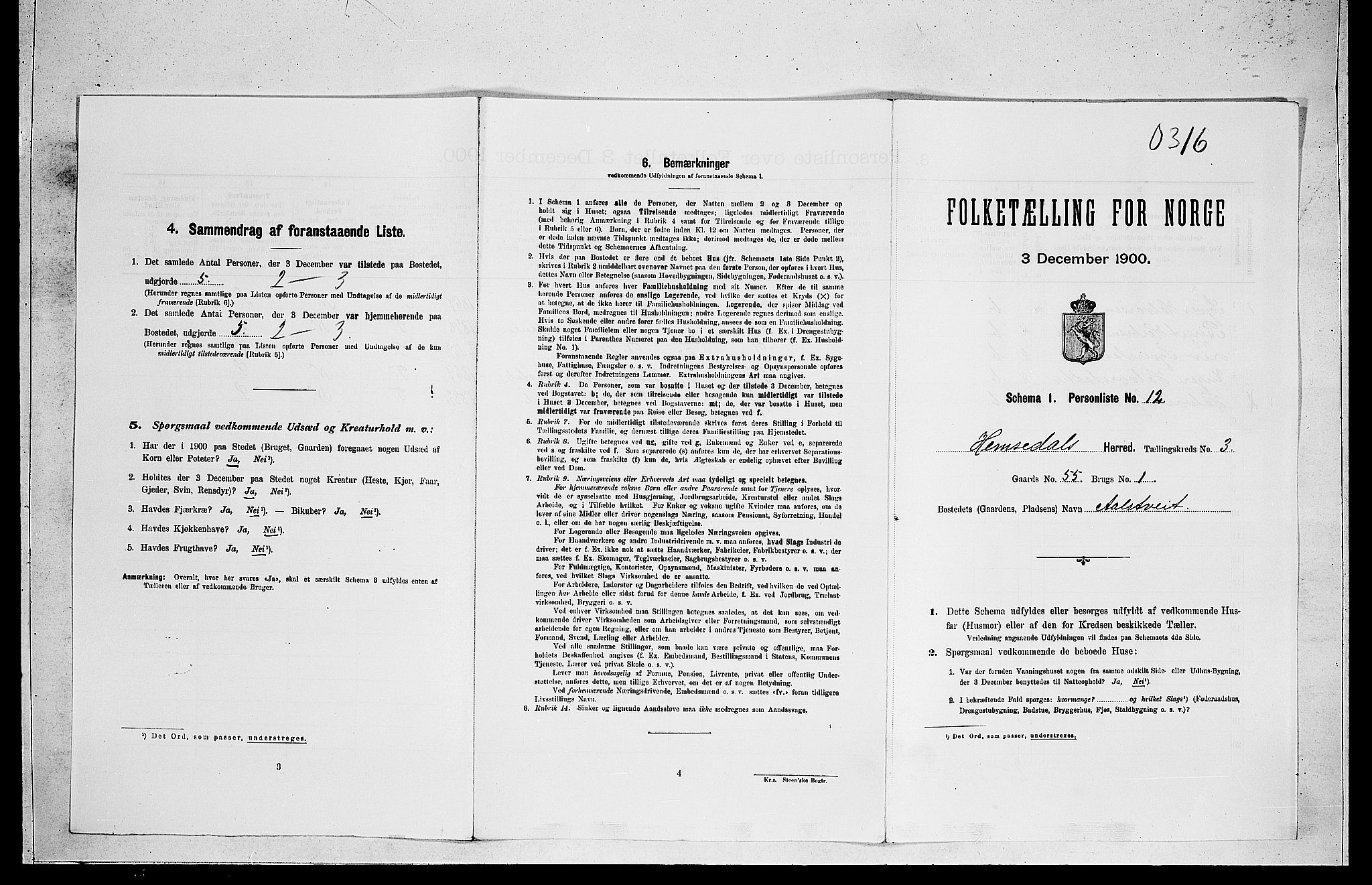 RA, Folketelling 1900 for 0618 Hemsedal herred, 1900, s. 144