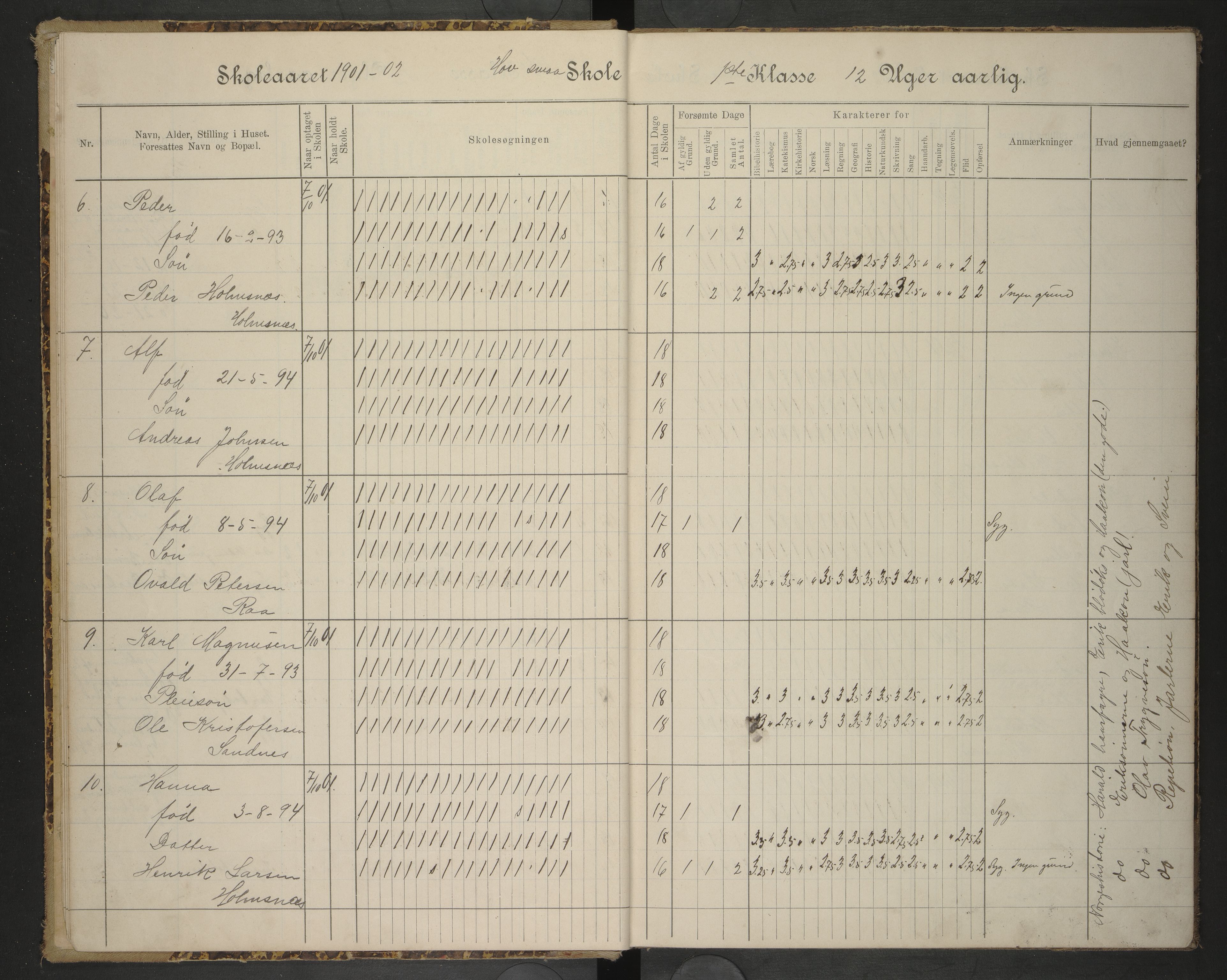 Hadsel kommune. Ymse skolekretser , AIN/K-18660.510.57/F/Fb/L0008: Skoleprotokoll Hov og Haukenes skoler, 1901-1908