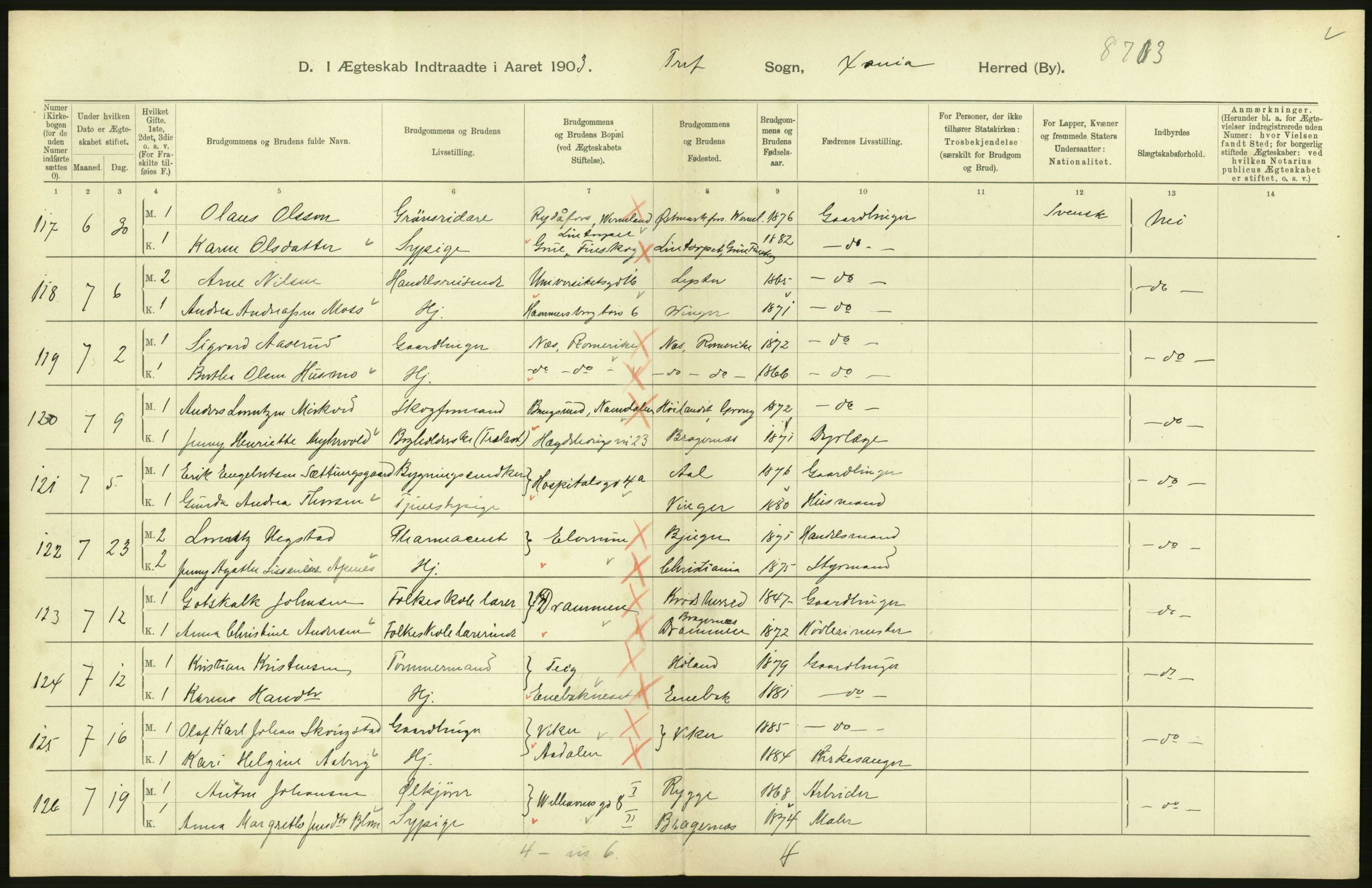 Statistisk sentralbyrå, Sosiodemografiske emner, Befolkning, AV/RA-S-2228/D/Df/Dfa/Dfaa/L0004: Kristiania: Gifte, døde, 1903, s. 600