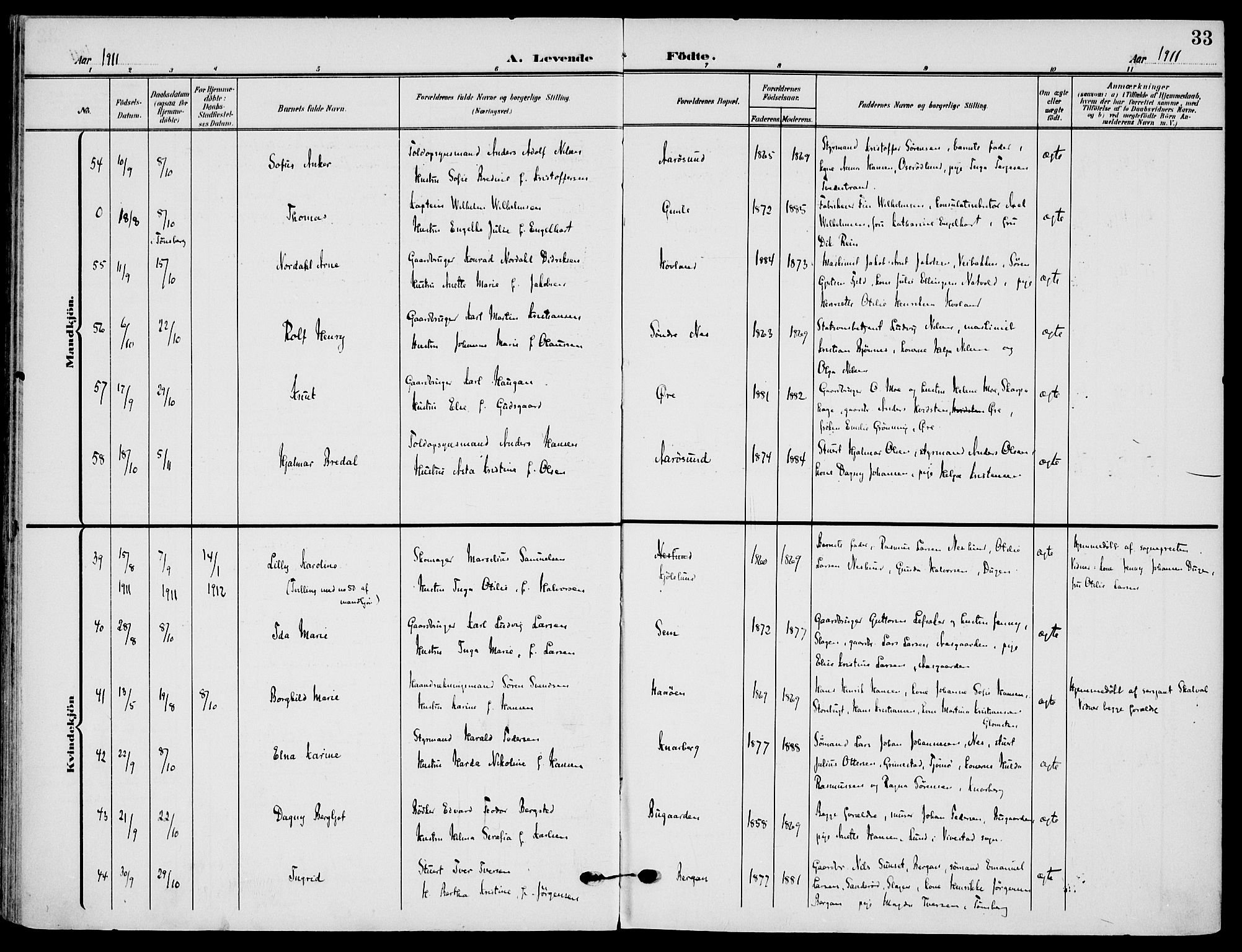 Nøtterøy kirkebøker, AV/SAKO-A-354/F/Fa/L0010: Ministerialbok nr. I 10, 1908-1919, s. 33