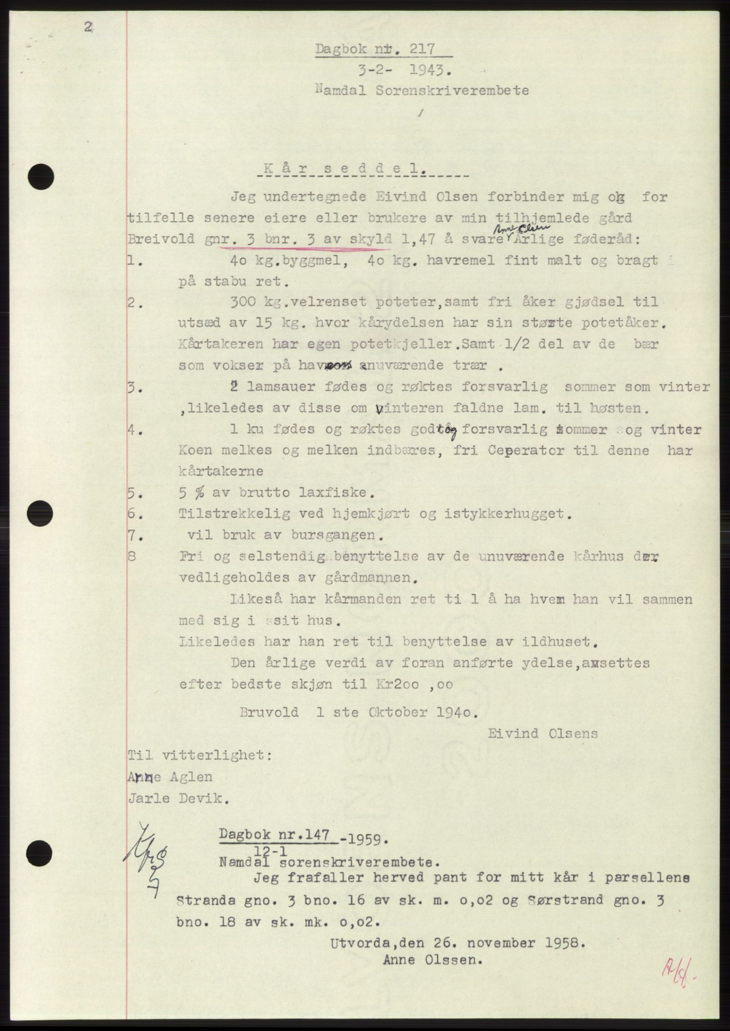 Namdal sorenskriveri, SAT/A-4133/1/2/2C: Pantebok nr. -, 1942-1943, Dagboknr: 147/1943