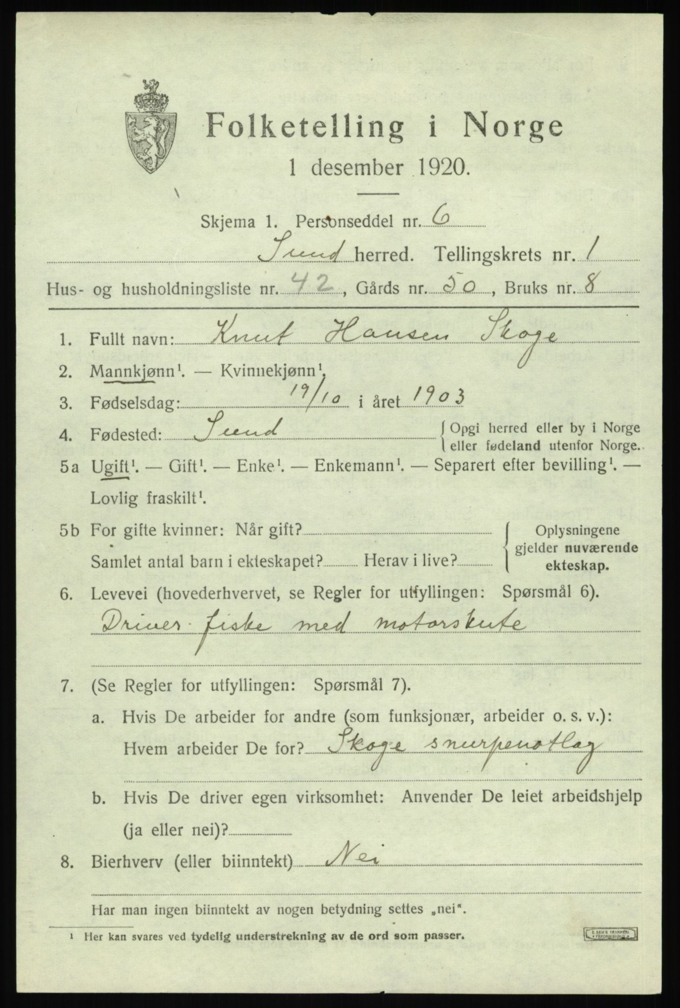 SAB, Folketelling 1920 for 1245 Sund herred, 1920, s. 1489