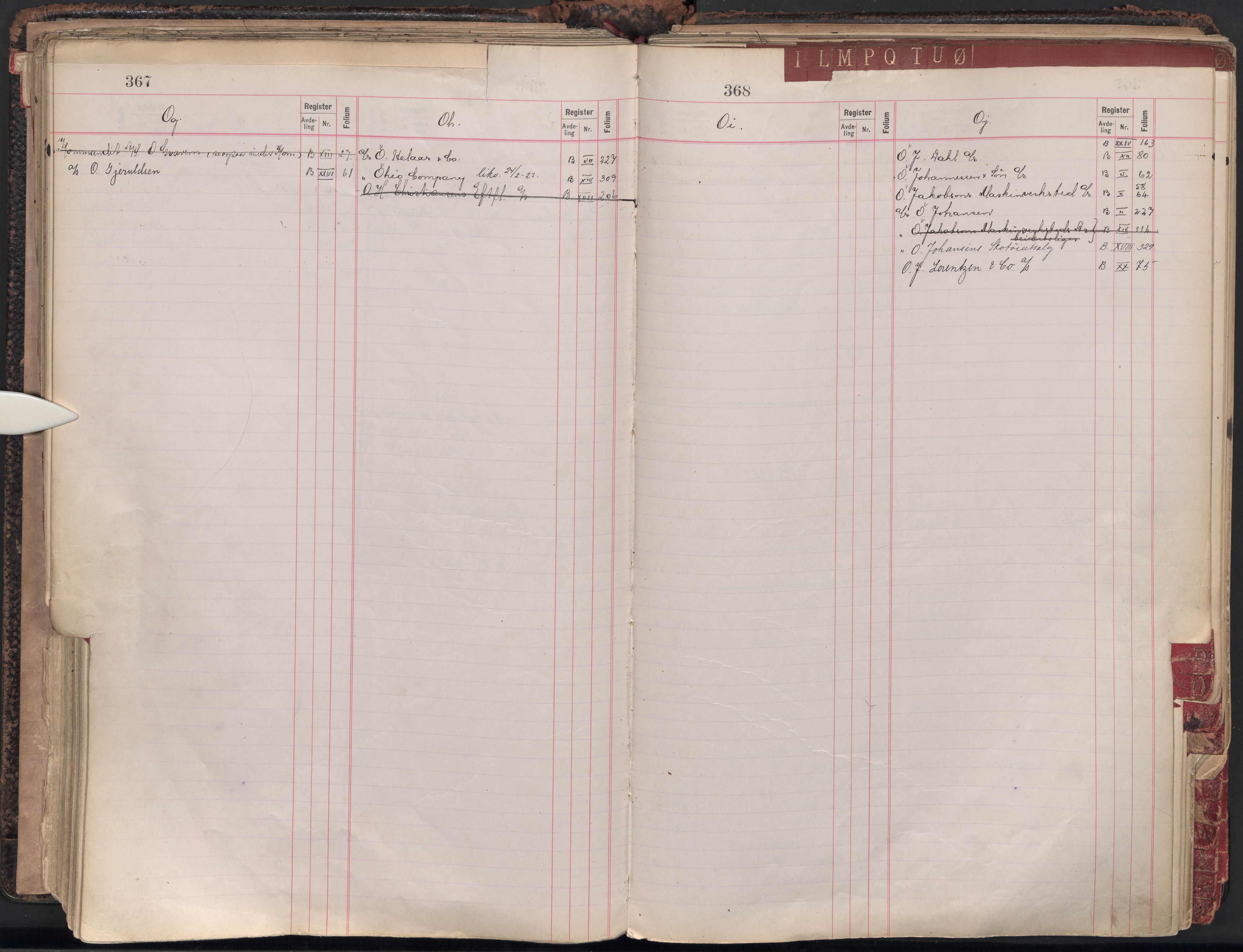 Oslo byfogd avd. II, AV/SAO-A-10942/G/Ga/Gaa/L0005: Firmaregister: B 1-25, aksjeselskaper, s. 367-368