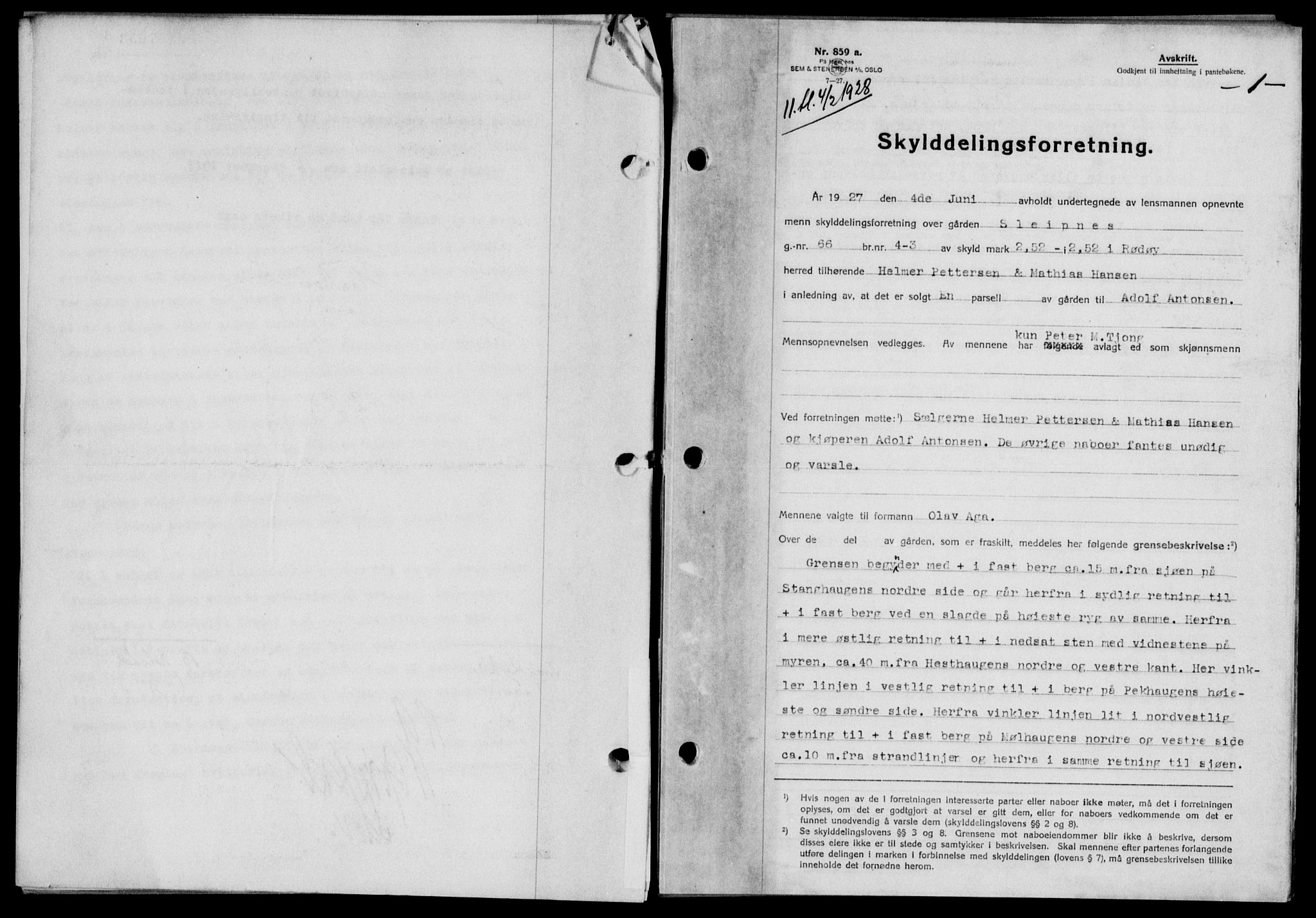 Rana sorenskriveri , SAT/A-1108/1/2/2C/L0020: Pantebok nr. 20-21, 1927-1928, Tingl.dato: 04.02.1928