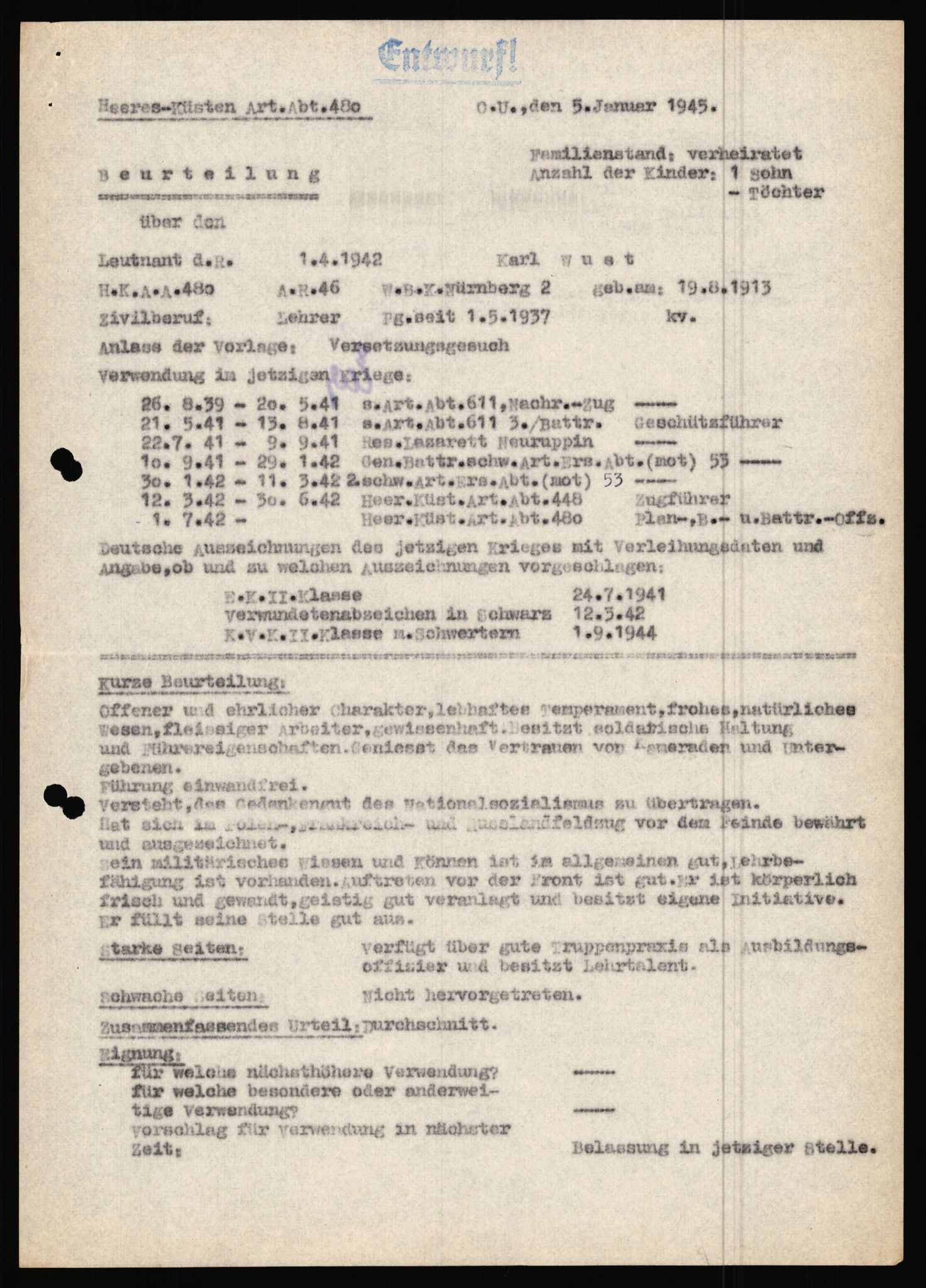 Forsvarets Overkommando. 2 kontor. Arkiv 11.4. Spredte tyske arkivsaker, AV/RA-RAFA-7031/D/Dar/Dara/L0019: Personalbøker og diverse, 1940-1945, s. 630