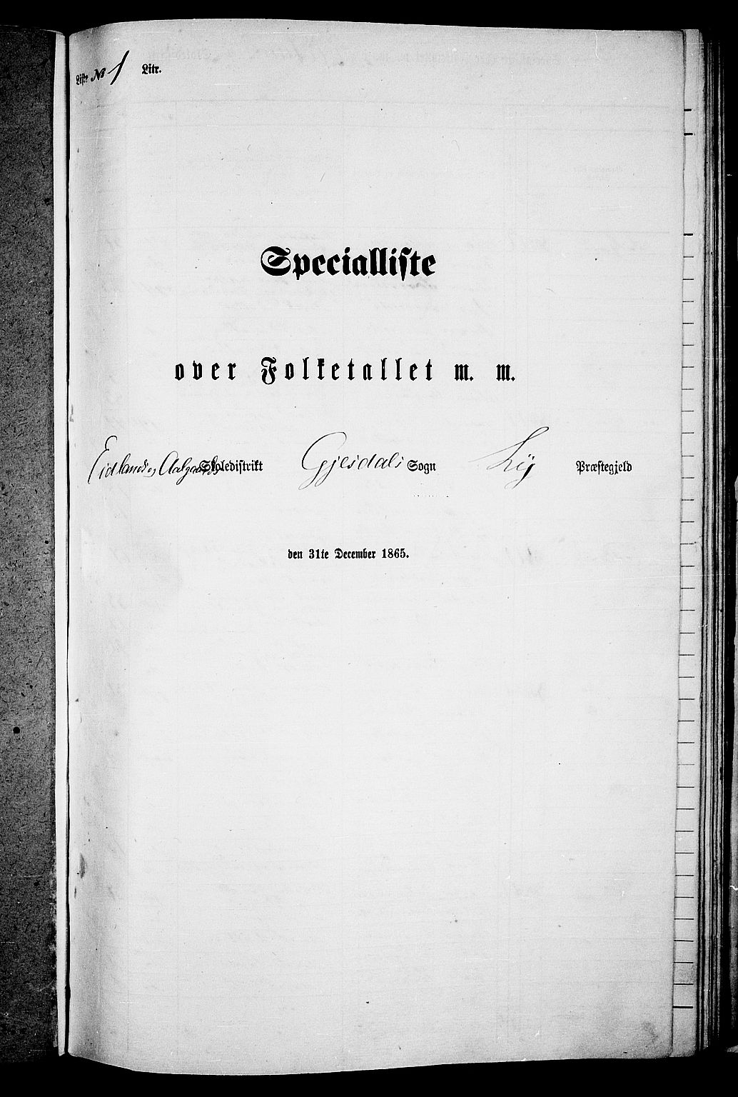 RA, Folketelling 1865 for 1121P Lye prestegjeld, 1865, s. 119