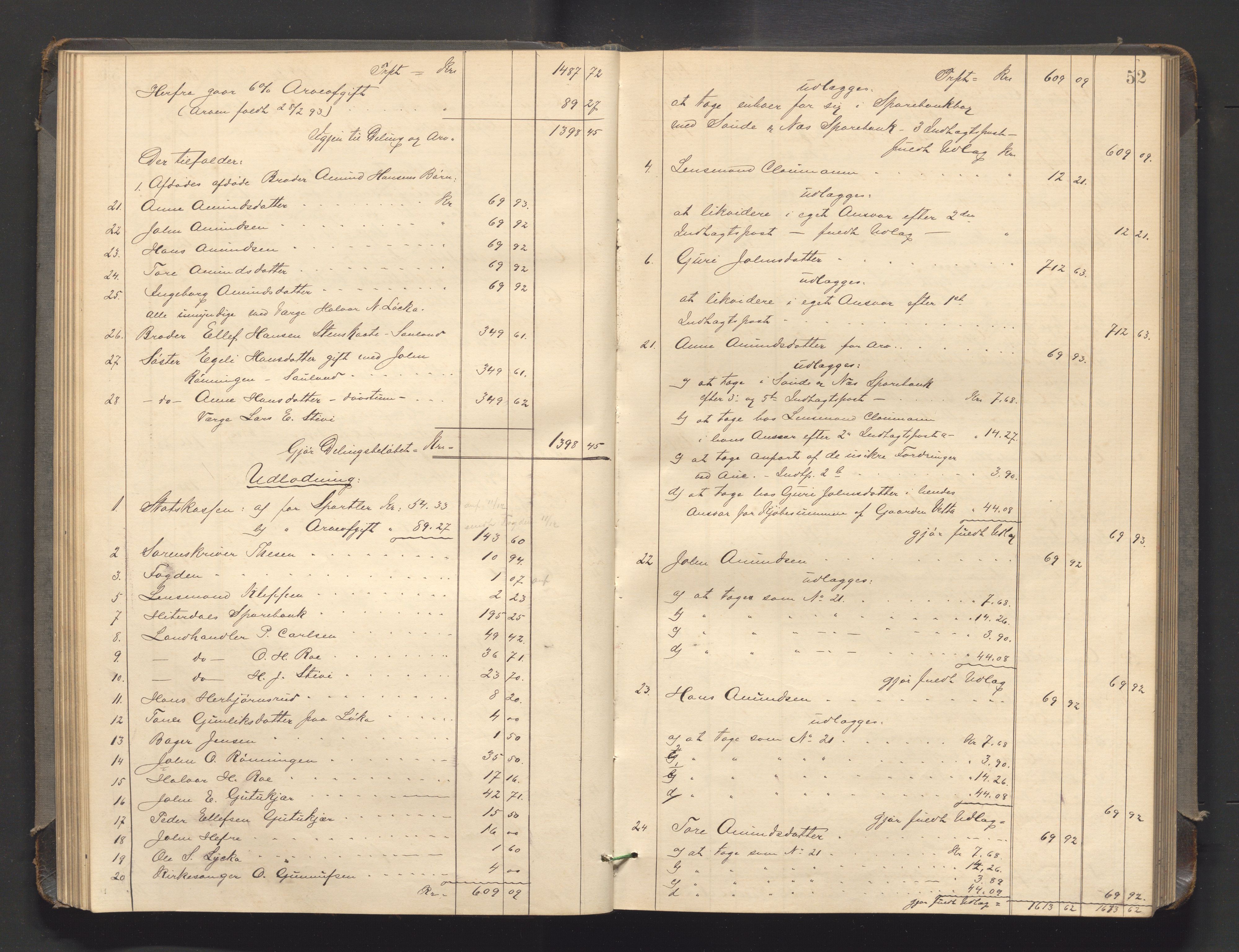 Nedre Telemark sorenskriveri, AV/SAKO-A-135/H/Hb/Hbe/L0004: Skifteutlodningsprotokoll, 1892-1898, s. 51b-52a