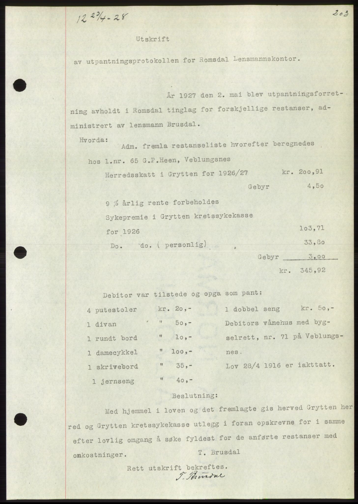 Romsdal sorenskriveri, AV/SAT-A-4149/1/2/2C/L0054: Pantebok nr. 48, 1928-1928, Tingl.dato: 23.04.1928