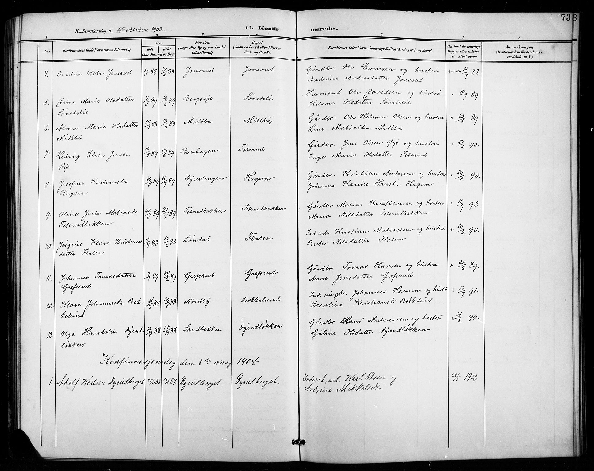 Vestre Toten prestekontor, AV/SAH-PREST-108/H/Ha/Hab/L0016: Klokkerbok nr. 16, 1901-1915, s. 73
