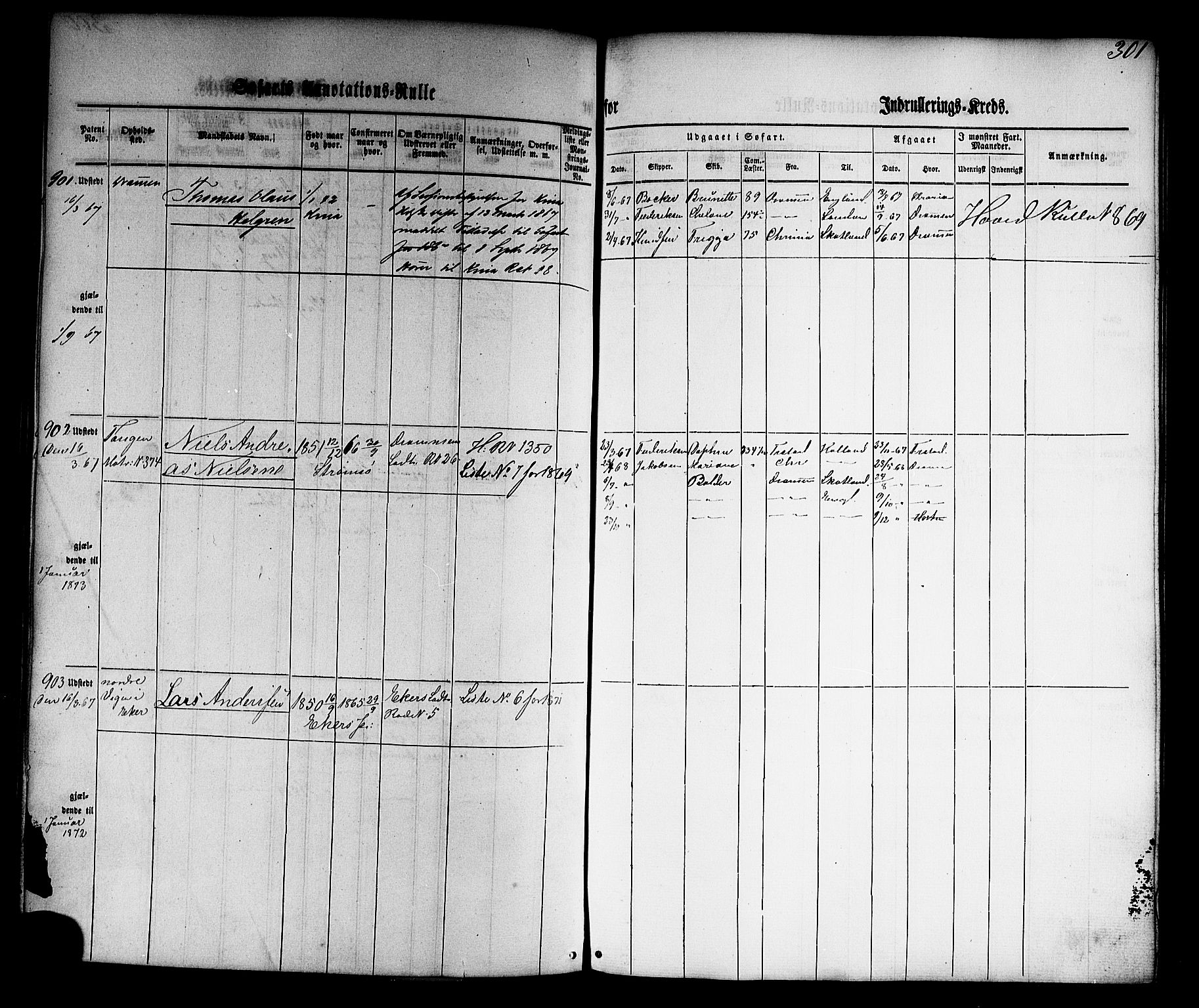 Drammen innrulleringsdistrikt, AV/SAKO-A-781/F/Fb/L0002: Annotasjonsrulle, 1860-1868, s. 313