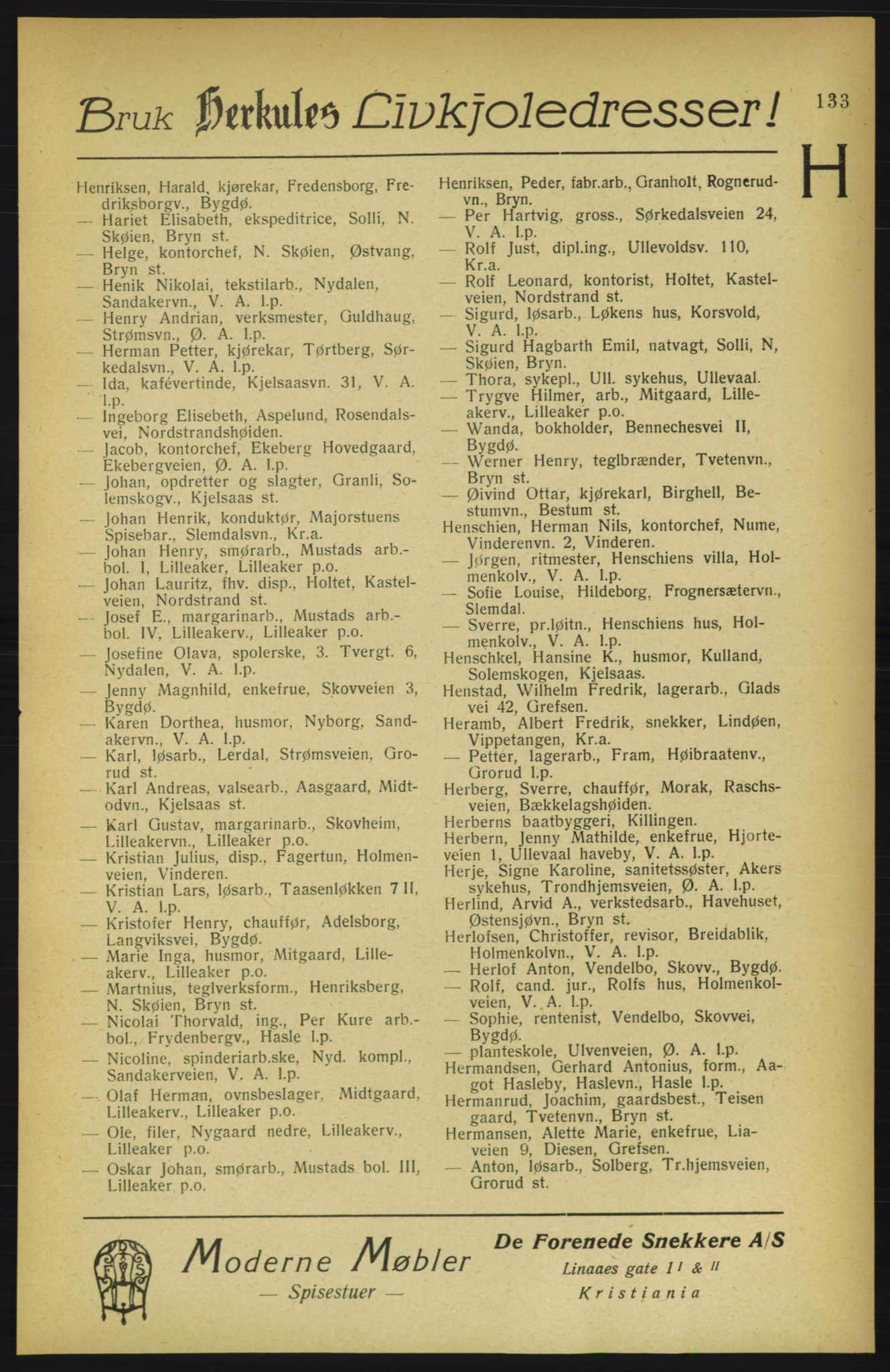 Aker adressebok/adressekalender, PUBL/001/A/002: Akers adressekalender, 1922, s. 133