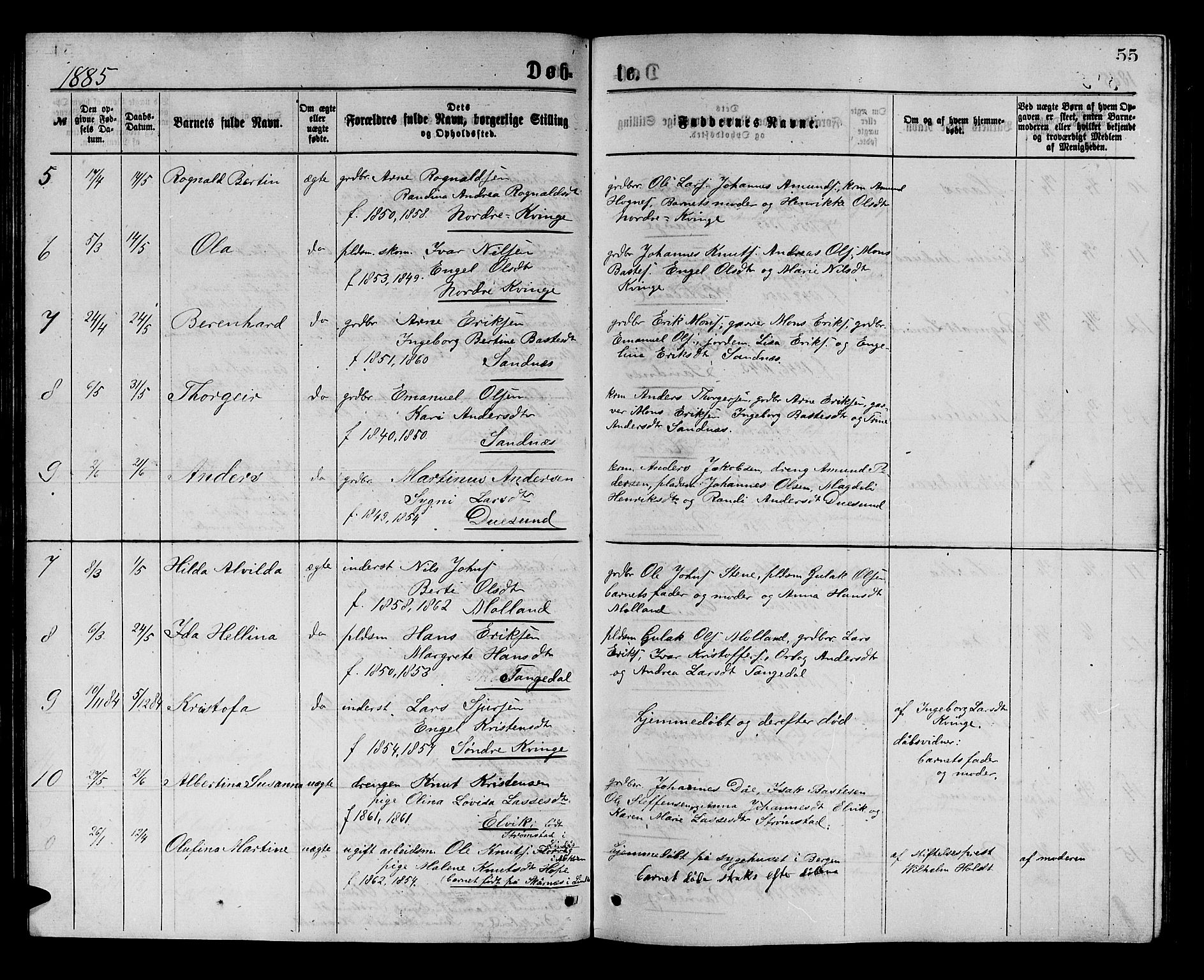 Masfjorden sokneprestembete, AV/SAB-A-77001: Klokkerbok nr. A 2, 1876-1891, s. 55